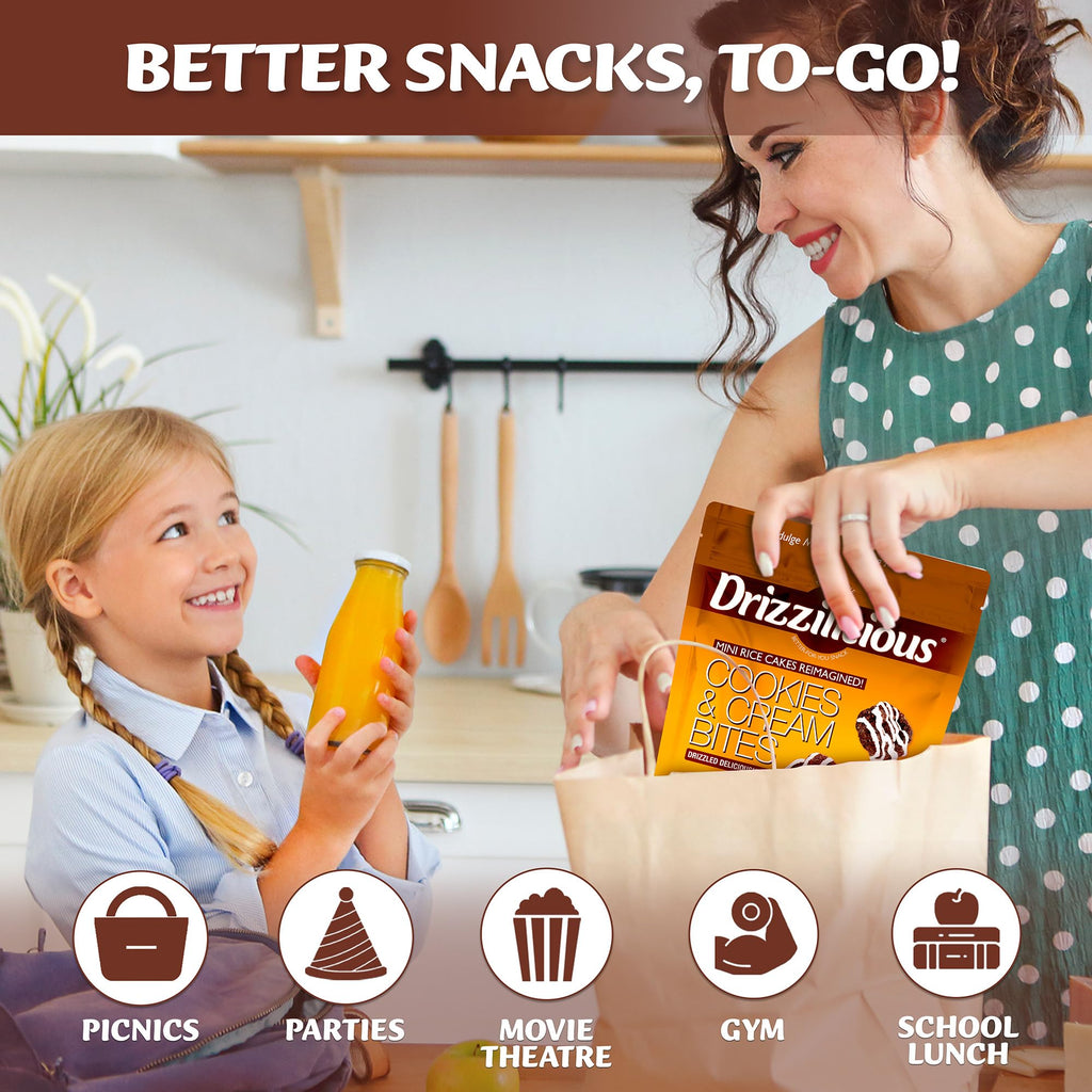 Drizzilicious Mini Flavored Rice Cakes - Rice Crisps, Healthy Snack for Adults and Kids, Vegan, Gluten Free Snack, 90 Calories Per 21 Pieces, S'mores & Cinnamon Swirl - 4 oz (Pack of 6)