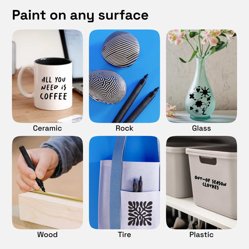 ARTISTRO 2 Black Permanent Marker - Waterproof Markers for Tire, Fabric, Rocks, Glass, Ceramic, Wood, Paper - Oil Based Paint Pens - Medium Tip 3mm