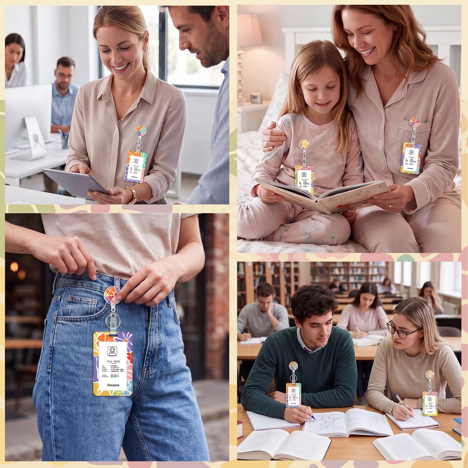 3 Set Badge Holder Retractable Reel Bloom ID Badge Holders with Clip Cute Name Badge Holders for Teacher Nurse Doctor Student Office Workers