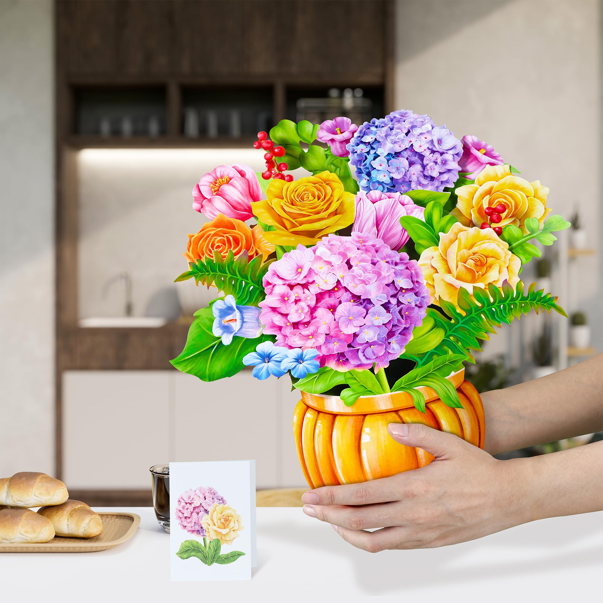 Airpark 3D Pop Up Paper Flowers Bouquet Card 12’‘ with Note & Envelope, Birthday Gifts, Get Well, Thank You, Greeting Cards for Women Mom Wife Friends, Daisies and Butterflies