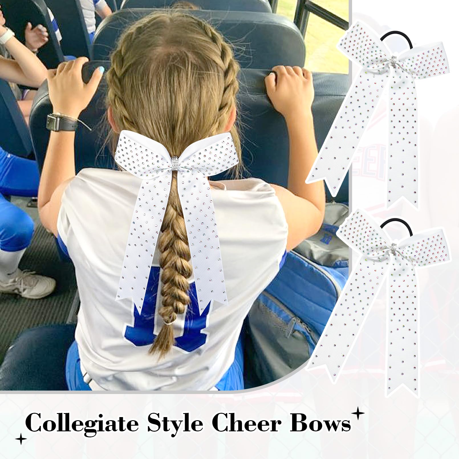 DEEKA 12 Count Collegiate Style Cheer Bows, Forest Green with Rhinestones, Handmade Bows for Girls Teens Cheerleader Sports