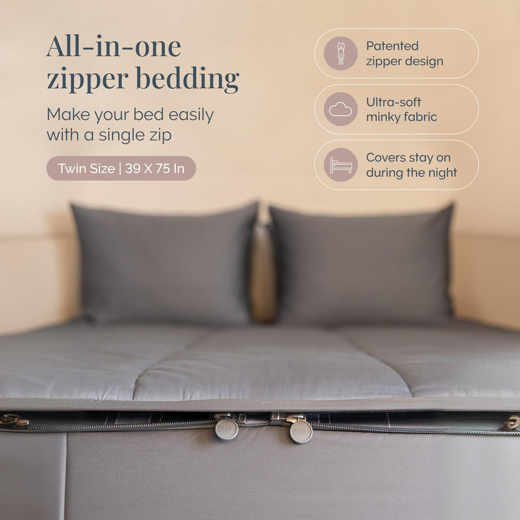 Beddy's Navy Blue All-in-One Zipper Bedding Set - Minky Lined - Twin | Smooth-Glide Zippers, Durable Construction, Easy To Make & Wash, 100% Cotton Exterior, Includes Pillowcase & Sham