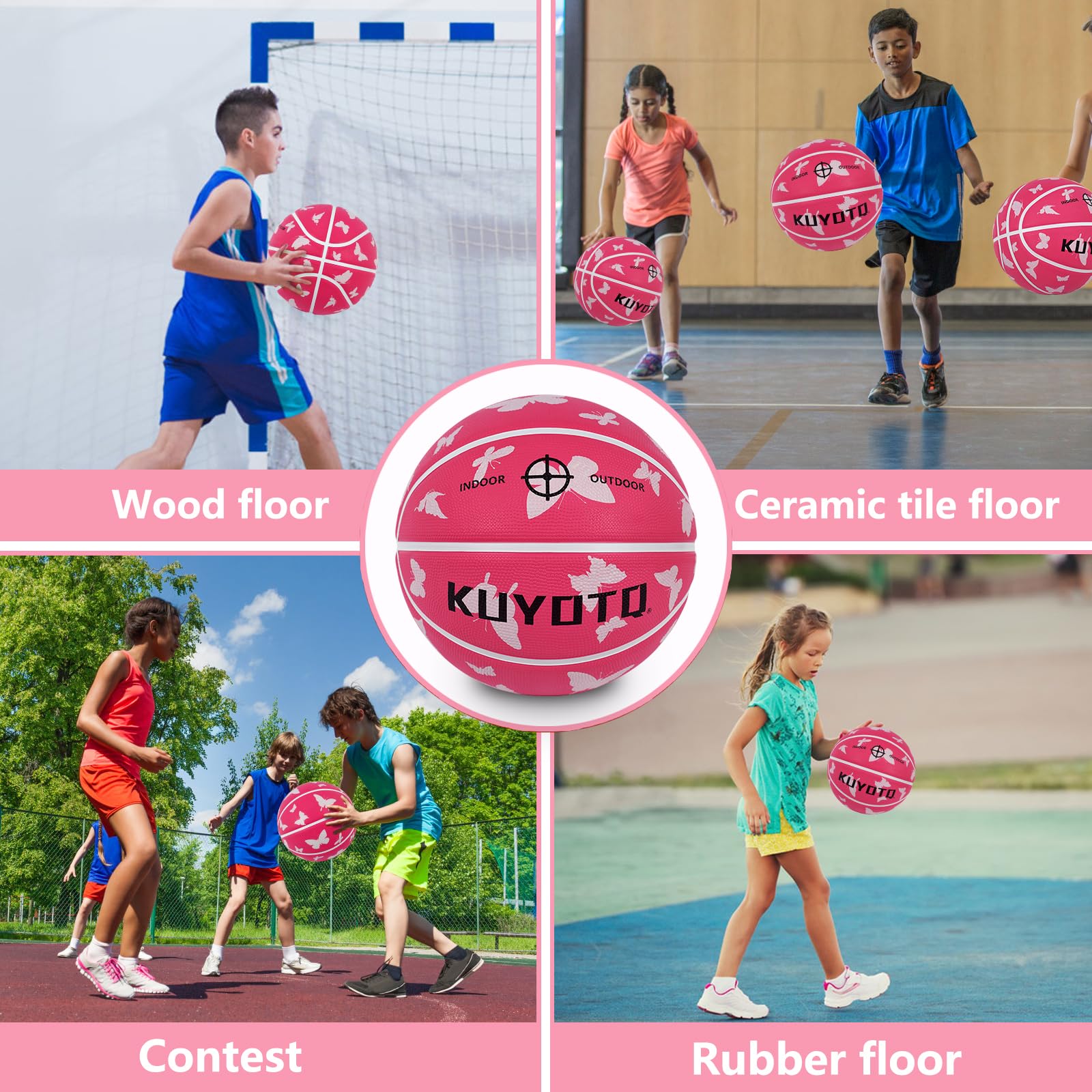 KUYOTQ Kids Youth Adult Size 3/4/5/6/7 (22/25.5/27.5/28.5/29.5") Basketball Premium Rubber or Faux Leather Basketball Indoor Outdoor Basketball for Boys Girls Womens Mens Basketball Gifts (Deflated)