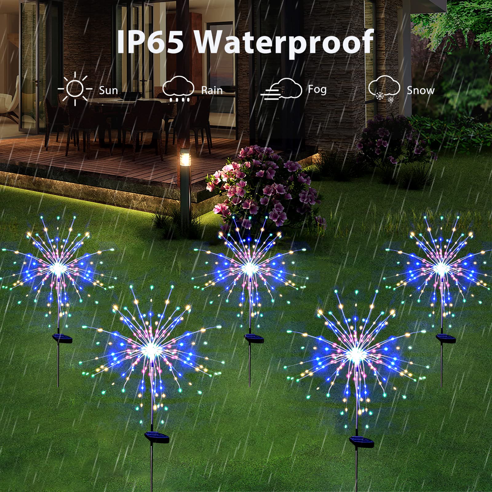 Solar Garden Firework Lights Outdoor Waterproof, 2 Pack Solar Powered Art Stake Twinkle Lighting for Outside Decor, 120 LED Sparklers String Lights for Yard Pathway Decorations(White)