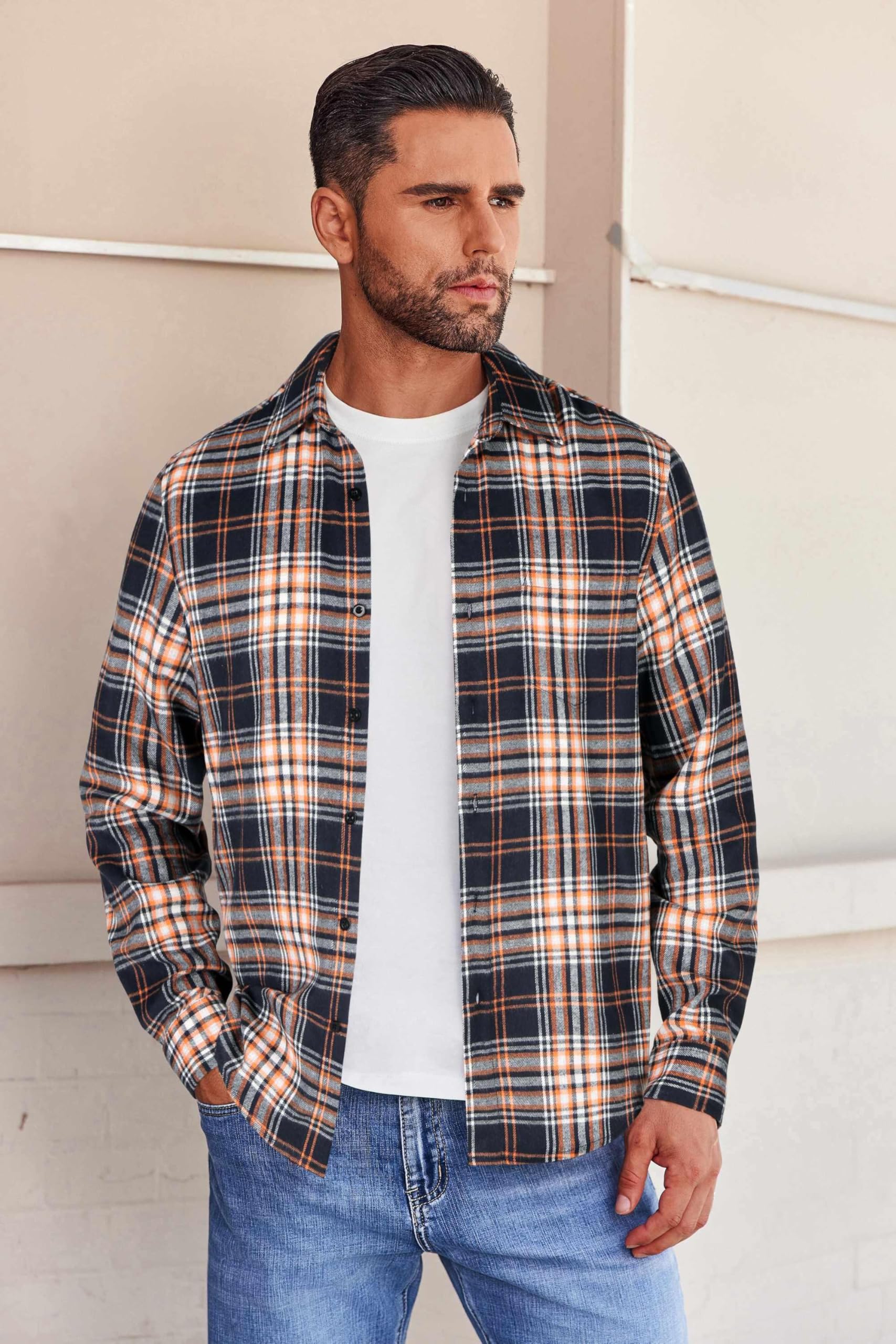 COOFANDY Mens Flannel Shirts Long Sleeve Button Down Shirt with Pocket Casual Shirts Work Shirts for Men