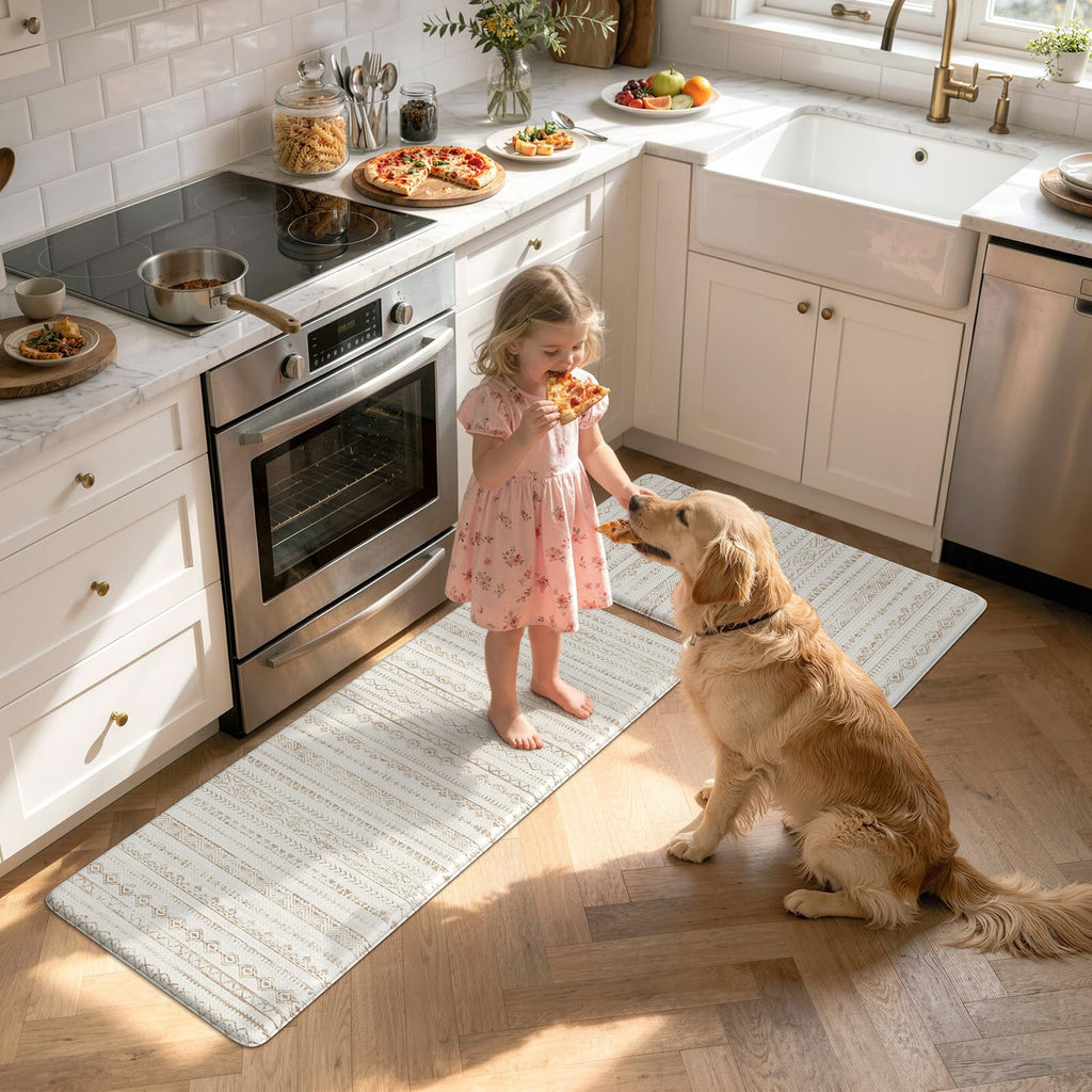 KIMODE Anti Fatigue Kitchen Mats 17"x47"+17"x29", Farmhouse Kitchen Rugs Sets of 2, Cushioned Non Skid Kitchen Mats for Floor, Comfort Kitchen Floor Mats for Sink Laundry Desk Black