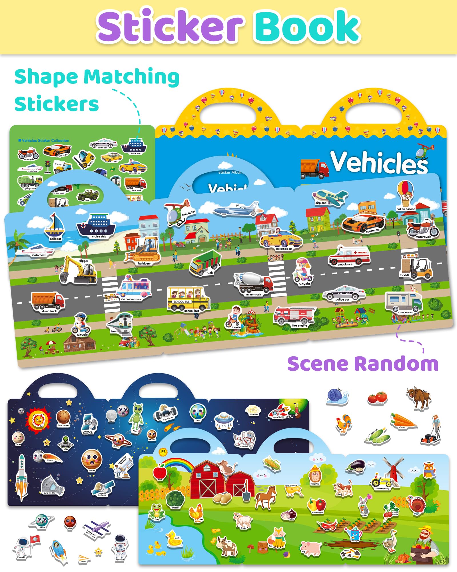 Benresive Reusable Sticker Book for Toddlers, Stickers for Kids, Travel Toys for Arts & Crafts Activities, Birthday Gift for Boys & Girls, Animals Dinosaurs Insects Themes