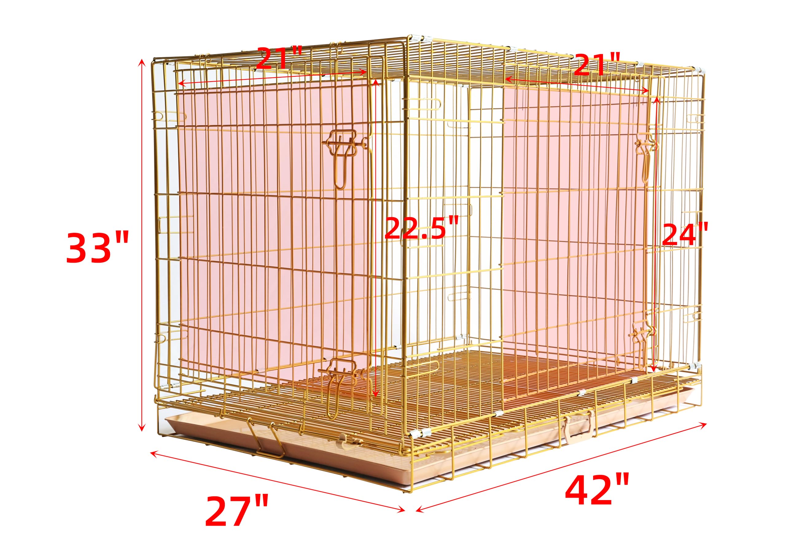 HOMEY PET 24" Gold Color Folding Design Dog Crate Puppy Ertra Small Breed Dog Kennels with Removable Floor Grid and Pull Out Tray, Dog Cage Copper Gold Finish