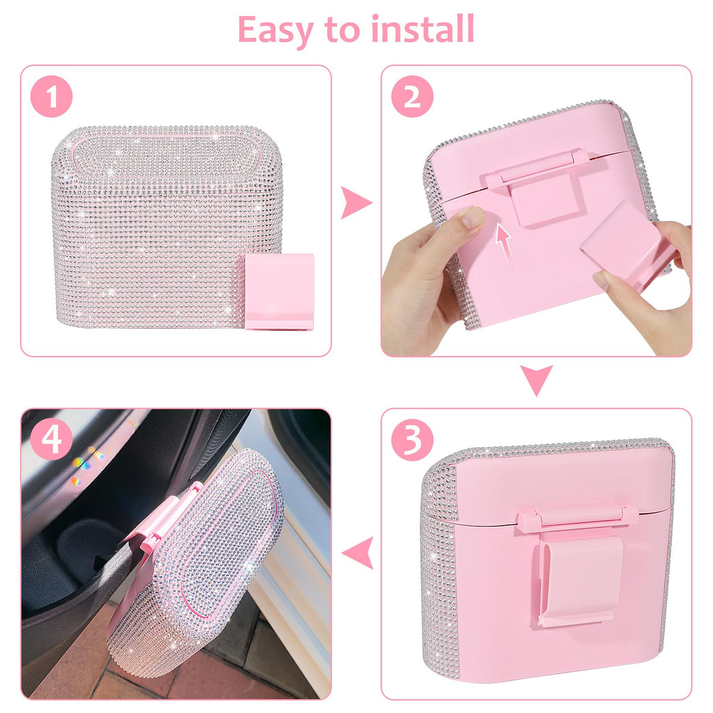 Accmor Car Trash Can with Lid, Mini Auto Dustbin Garbage Organizer with 30 Pcs Plastic Trash Bag, Automotive Garbage Container Bin for Vehicle, Home, Office