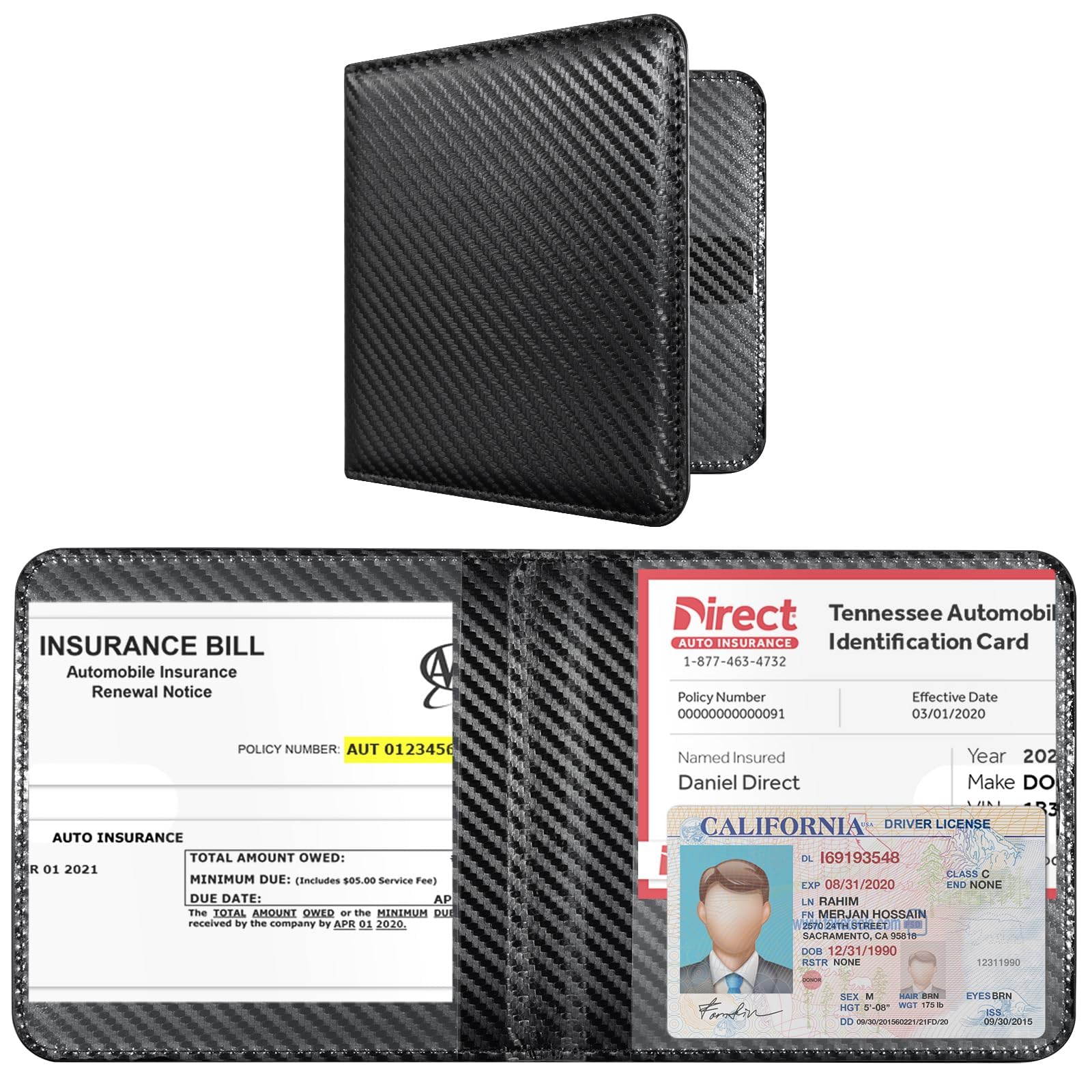 CoBak Car Registration and Insurance Holder - Men and Women Small Lightweight Vehicle Glove Box Car Organizer, Auto Truck Comparment Accessories Case for Essential Document, Driver License (Black)