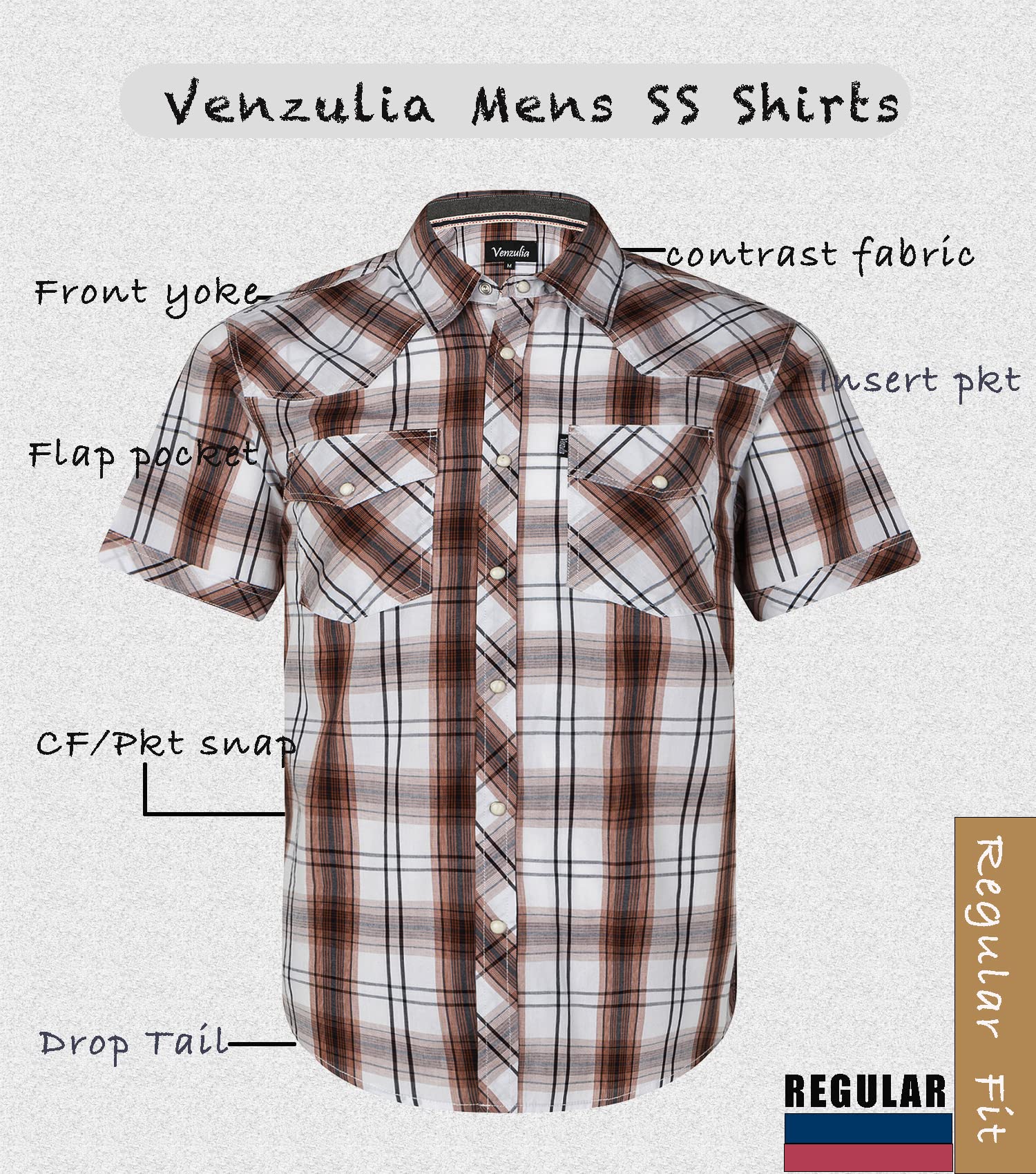 Men's Western Snap Casual Shirt Two Pocket Short Sleeve Shirt