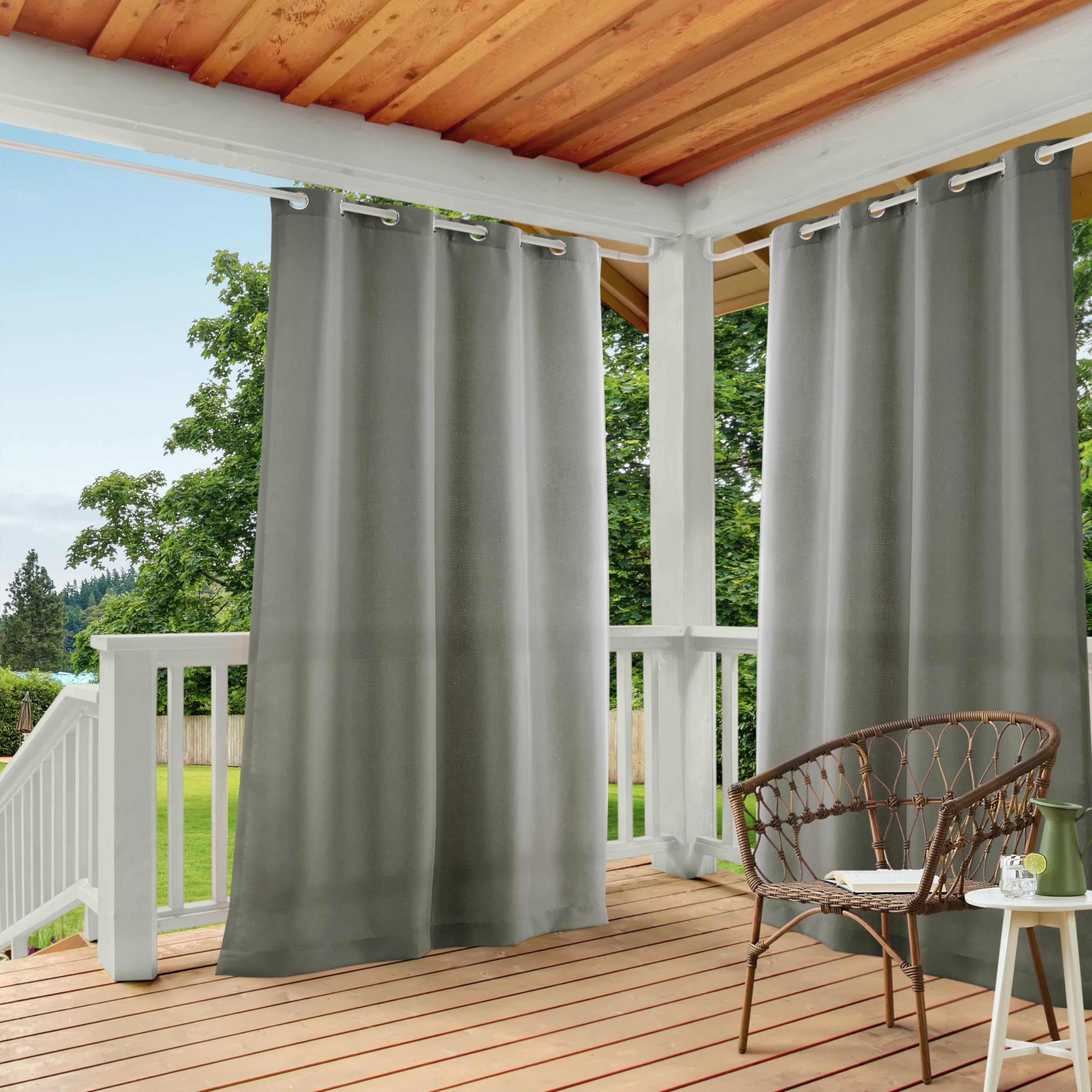 Town & Country Basics Cabana Solid Heavyweight Indoor Outdoor Curtains, Light Filtering Opacity with Grommet Top, Water Repellent, 2-Pack Set, 54"x96", Black