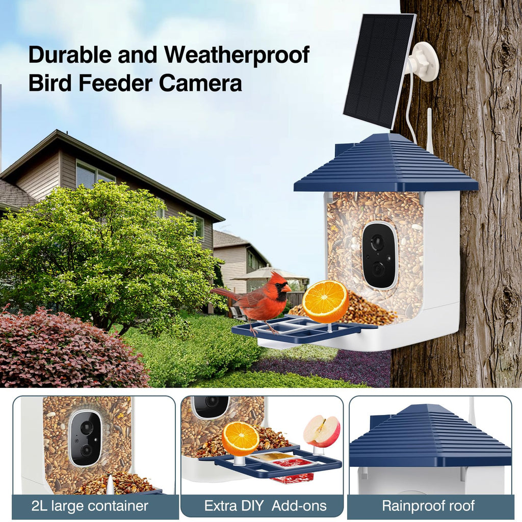 Smart Bird Feeder with Camera,AI Identify Species,Bird House with Solar Powered,Instant Arrival Alerts,2K Capture Video,Live View for Lover (Blackish Green)