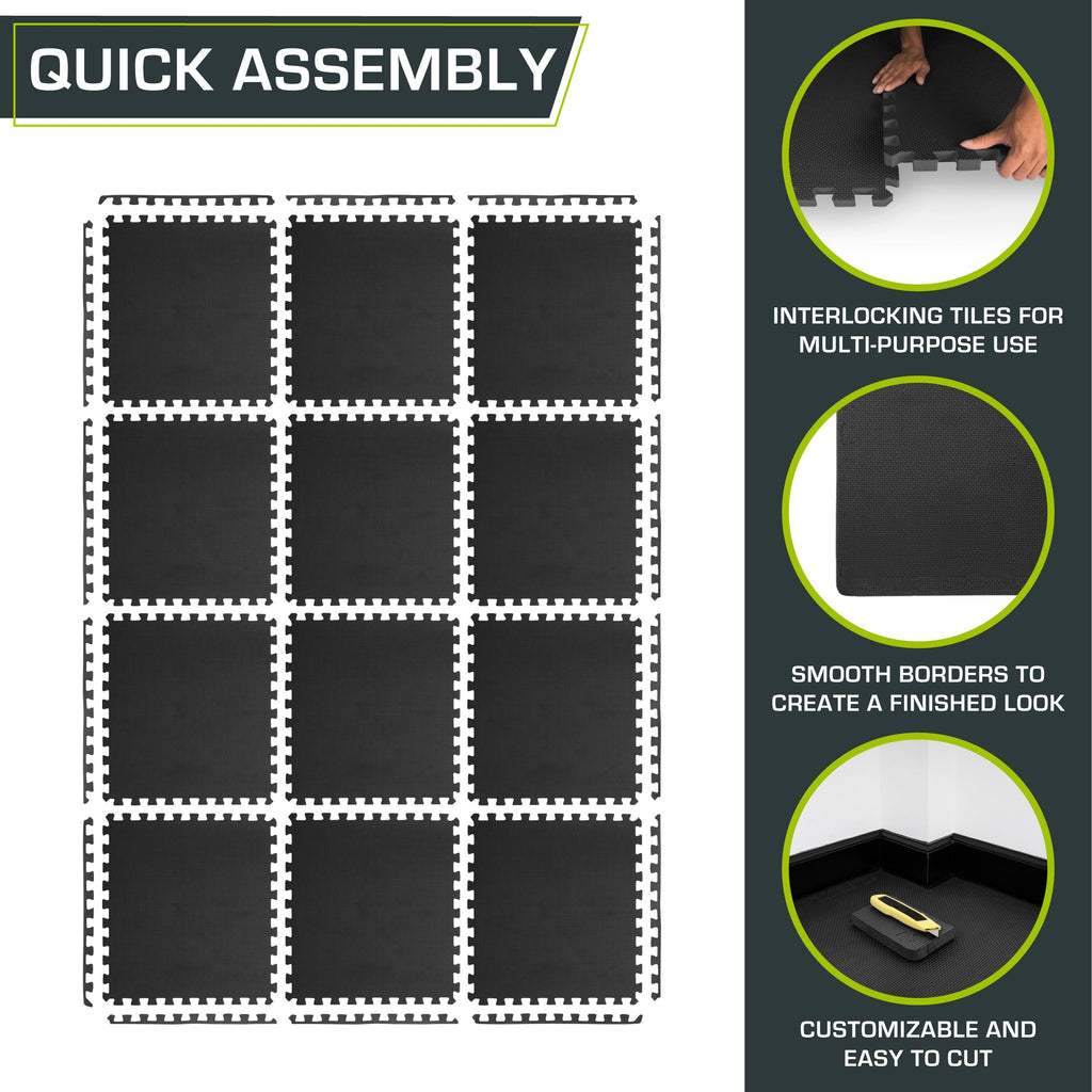 ProsourceFit Weaved Pattern Extra Thick Exercise Puzzle Mat 1-inch, EVA Foam Interlocking Tiles for Protective, Cushioned Flooring for Home and Gym Equipment; Black, 72 SQ FT, 18 Tiles