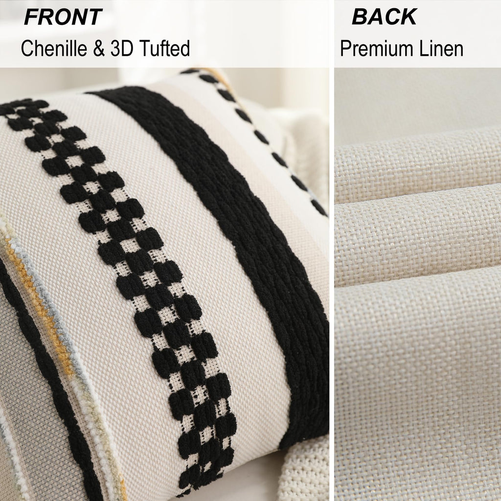 Boho Pillow Covers 18x18 Set of 2 for Couch-Modern Farmhouse Sofa Decorative Throw Pillow Covers Textured Chenille Cushion Covers Outdoor Netural Bohemian Pillow Cases Square