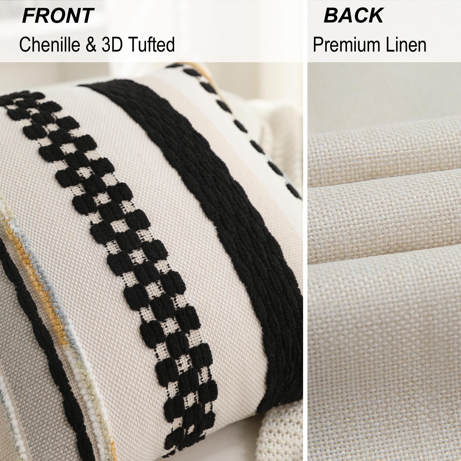 Boho Pillow Covers 18x18 Set of 2 for Couch-Modern Farmhouse Sofa Decorative Throw Pillow Covers Textured Chenille Cushion Covers Outdoor Netural Bohemian Pillow Cases Square
