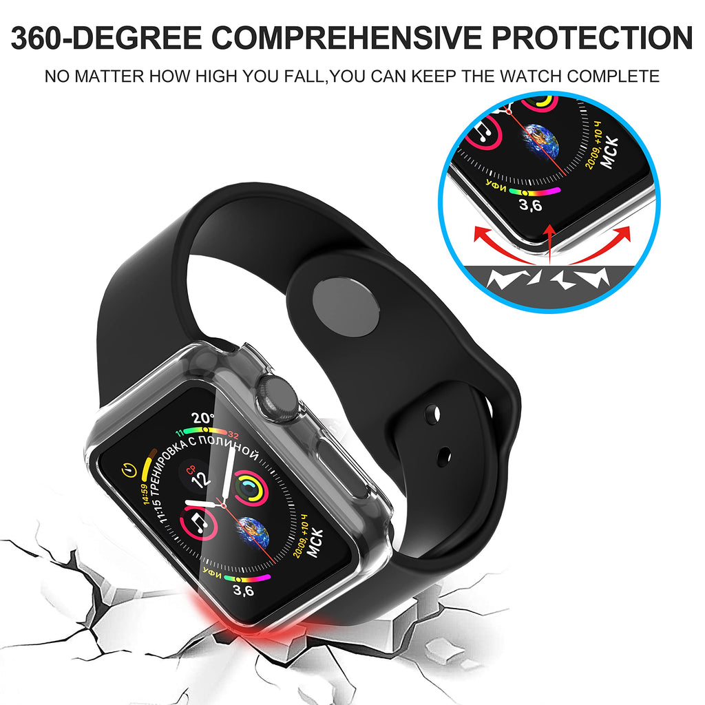 Diruite 2-Pack for Apple Watch Series 3/2/1 38mm Case, Ultra-Thin All-Around Tempered Glass Screen Protector Protection Cover for iWatch 38mm - Black