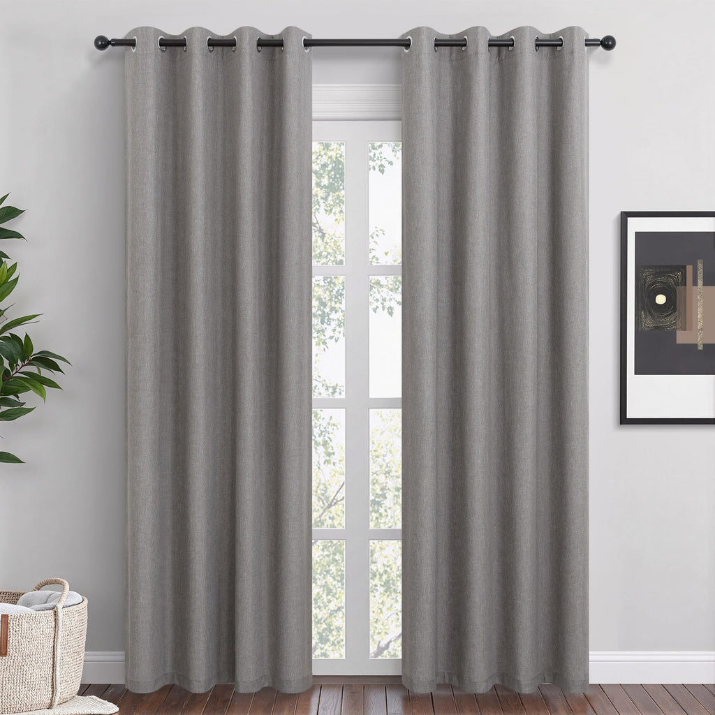 Short Small Linen Blackout Curtains 54 Inch Length 2 Panels Set for Bedroom Living Room Grommet 100% Black Out Linen Drapes Room Darkening Window Curtains 54 Inches Long Dark Gray