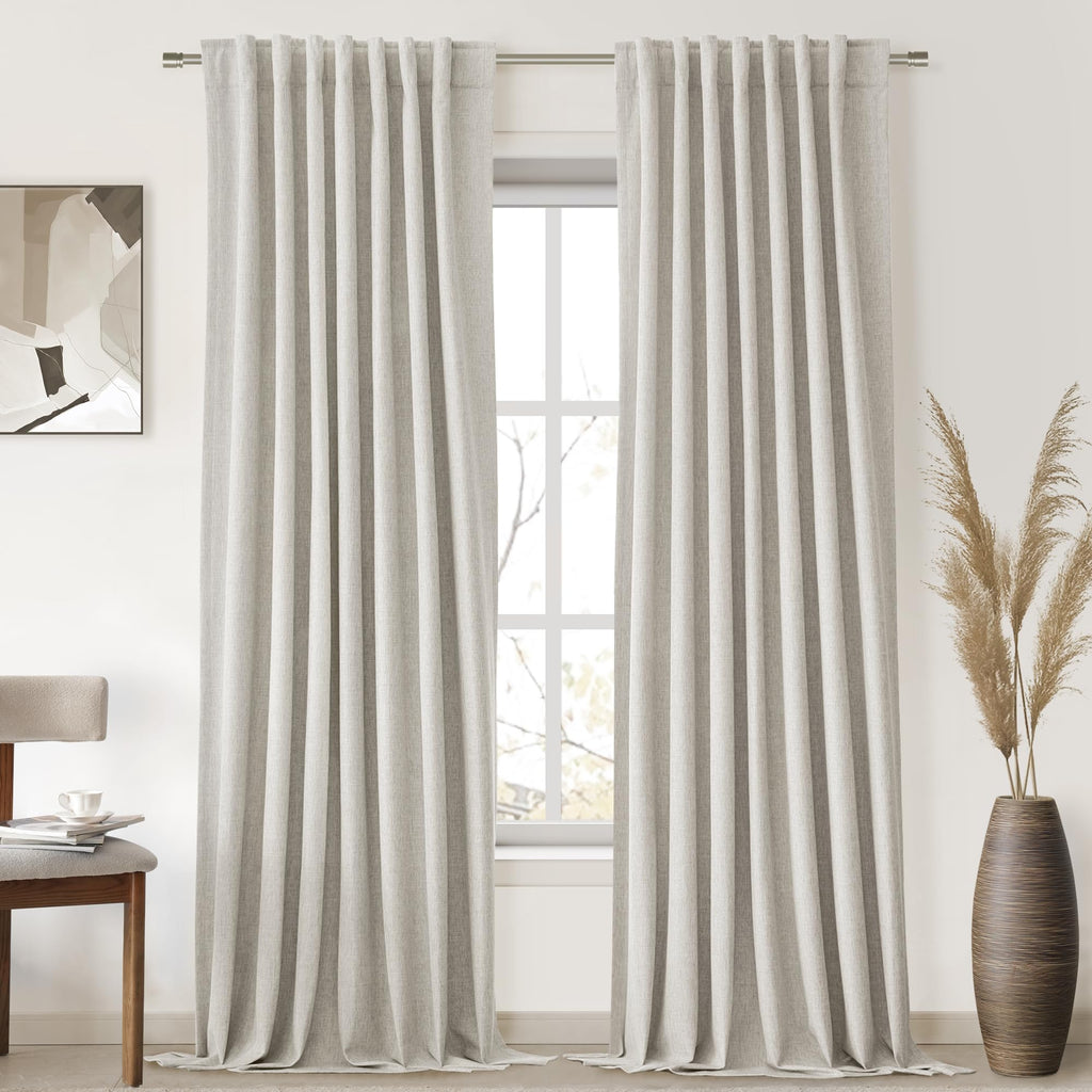 UHITECH Short Linen Curtains 24 Inch Long for Farmhouse Small Windows Modern Cafe Sytle Blackout Curtains for Living Room Back Tab Thermal Black Out Drapes 2ft