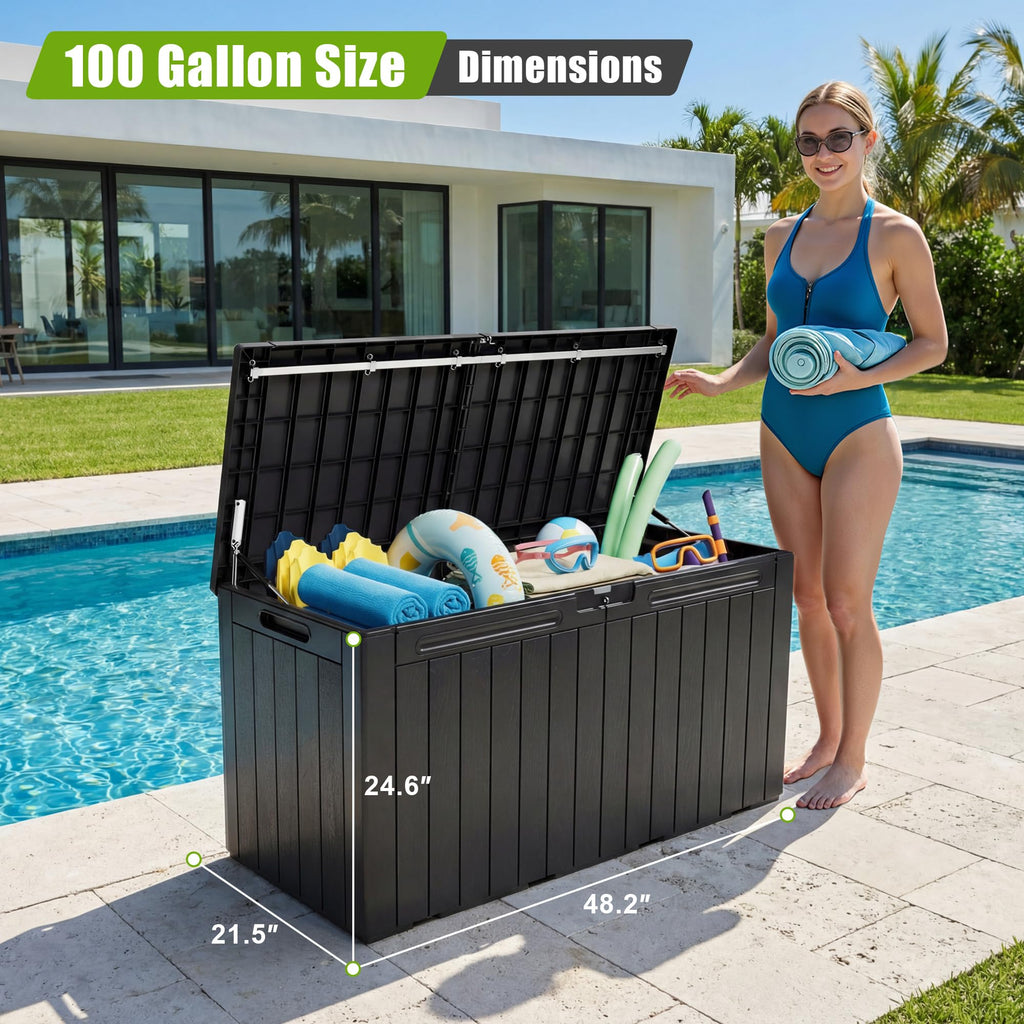 Flamaker Deck Box 30 Gallon, Waterproof Resin Small Storage Box with Lid, Outdoor Patio Furniture Cushion Garden Tool Organizer, Lockable Package Delivery Box for Porch Balcony (Black)