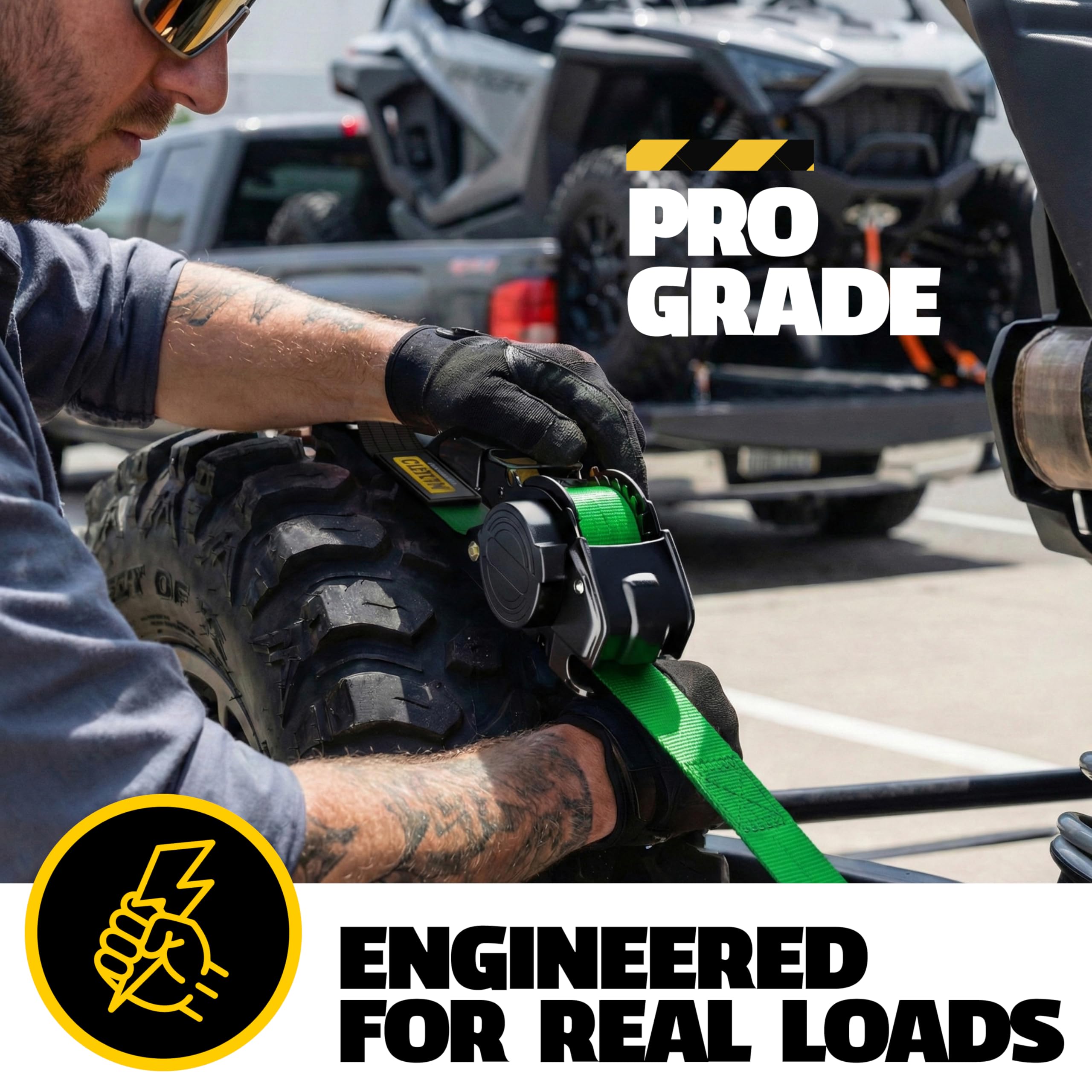 AUGO Retractable Ratchet Straps | 2 Heavy Duty Ratchet Straps Self Retractable Tie Downs with Soft Loops & Storage Bag for Motorcycle, Truck, Trailer, Cargo Van | 1200 Lb Break Strength 1” x 10’