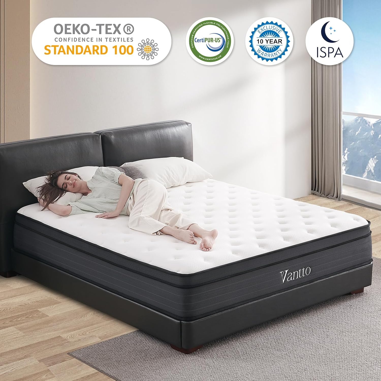 Vantto Queen Mattresses, 14 inch Hybrid Memory Foam Queen Bed Mattress in a Box, Pocket Spring for Motion Isolation, Pressure Relief, Silent Sleep, CertiPUR-US