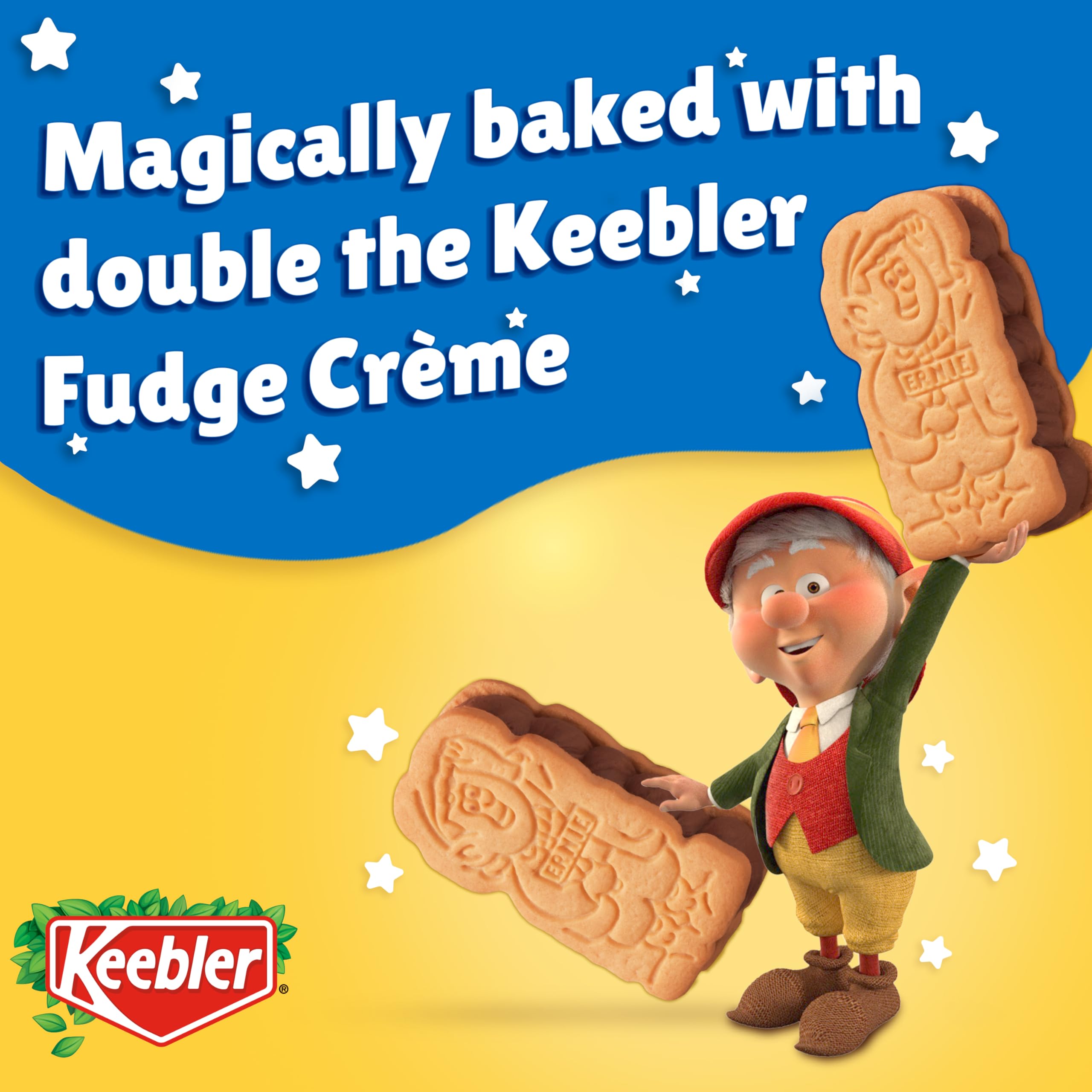 Keebler E.L. Fudge Double Stuffed Elfwich Cookies, Sandwich Cookies Stuffed with Crème Filling, 13 oz