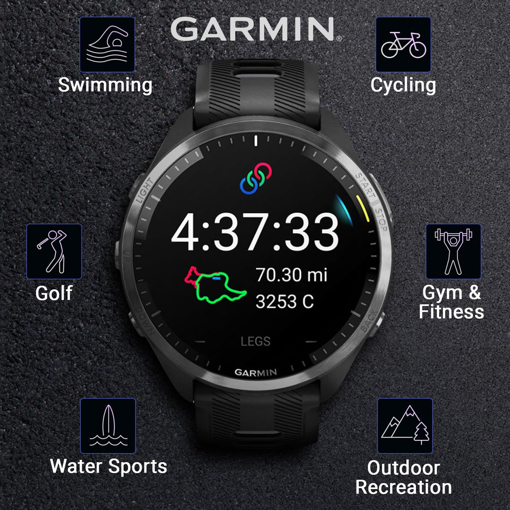 Garmin Forerunner 965 Premium GPS Running and Triathlon 47 mm Smartwatch with AMOLED Touchscreen Display, Carbon Gray DLC Titanium Bezel and Yellow Silicone Band + Black Earbuds Bundle