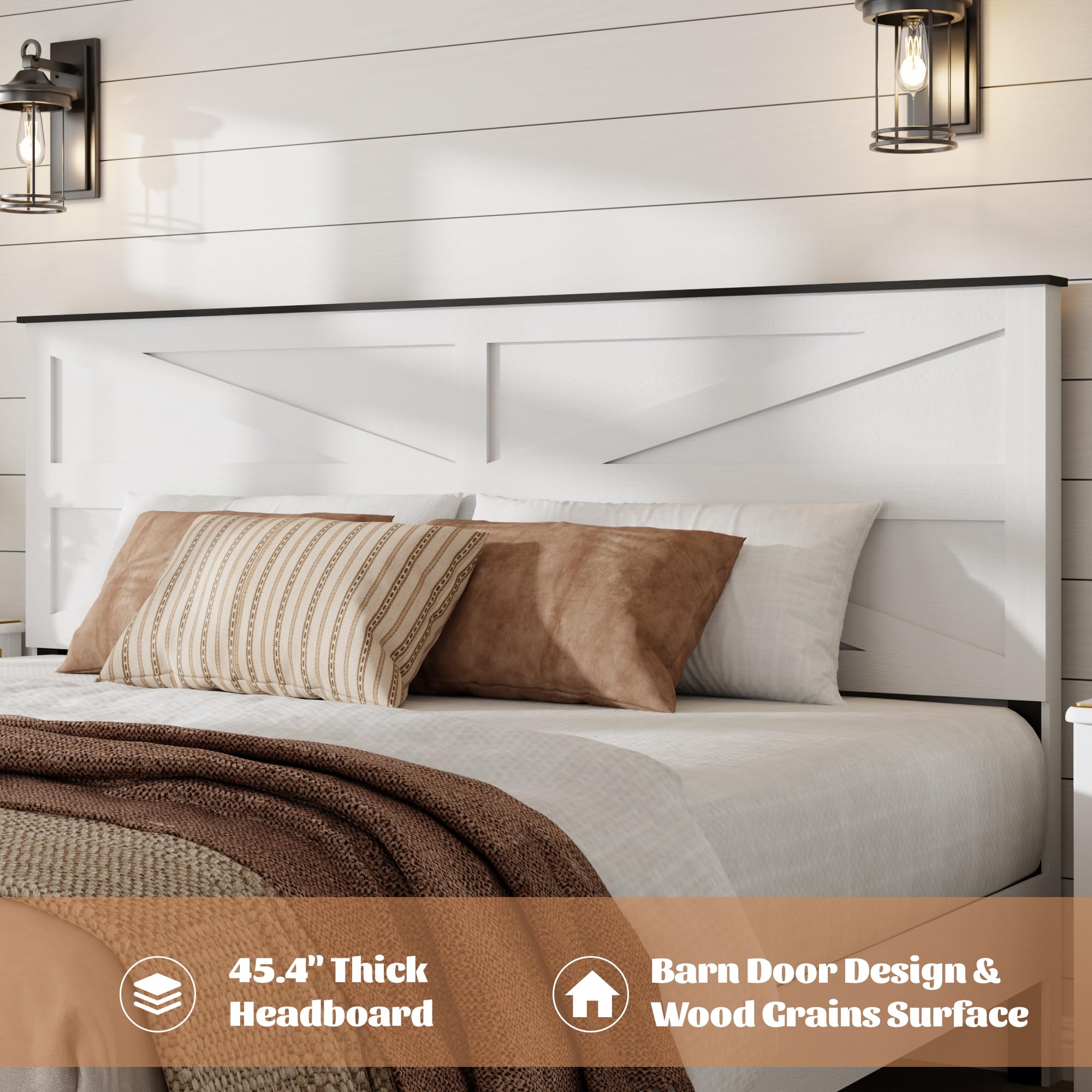 Wooden Bed Frame Full Size with Headboard, Farmhouse Platform Bedframe with Wood Slat Support, Sturdy Framework Bed Frame, Easy Assembly (Rustic Black)