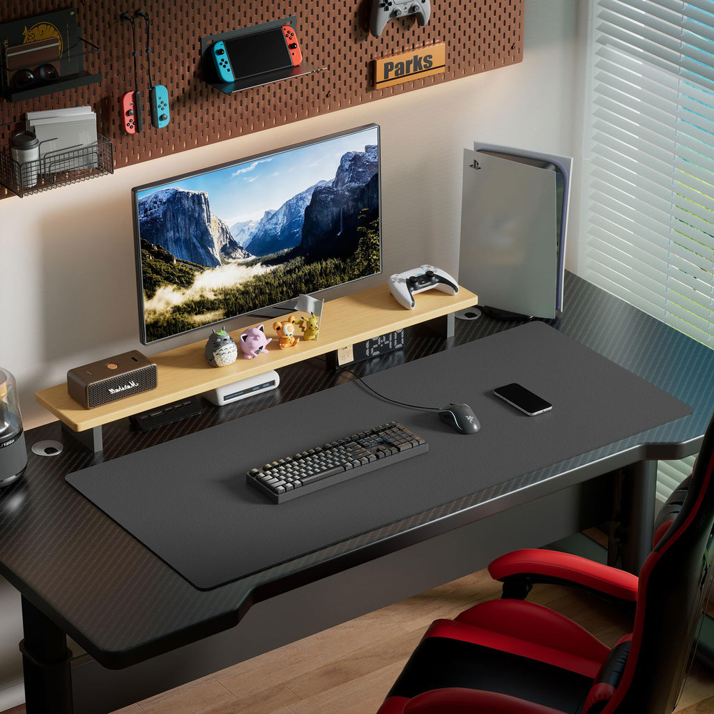 Aothia Leather Desk Pad Protector - Large Mouse Pad, Office Mat, Non-Slip PU Leather Blotter, Laptop Desk Pad, Waterproof Writing Pad for Office and Home (Beige, 38" x 13.7")