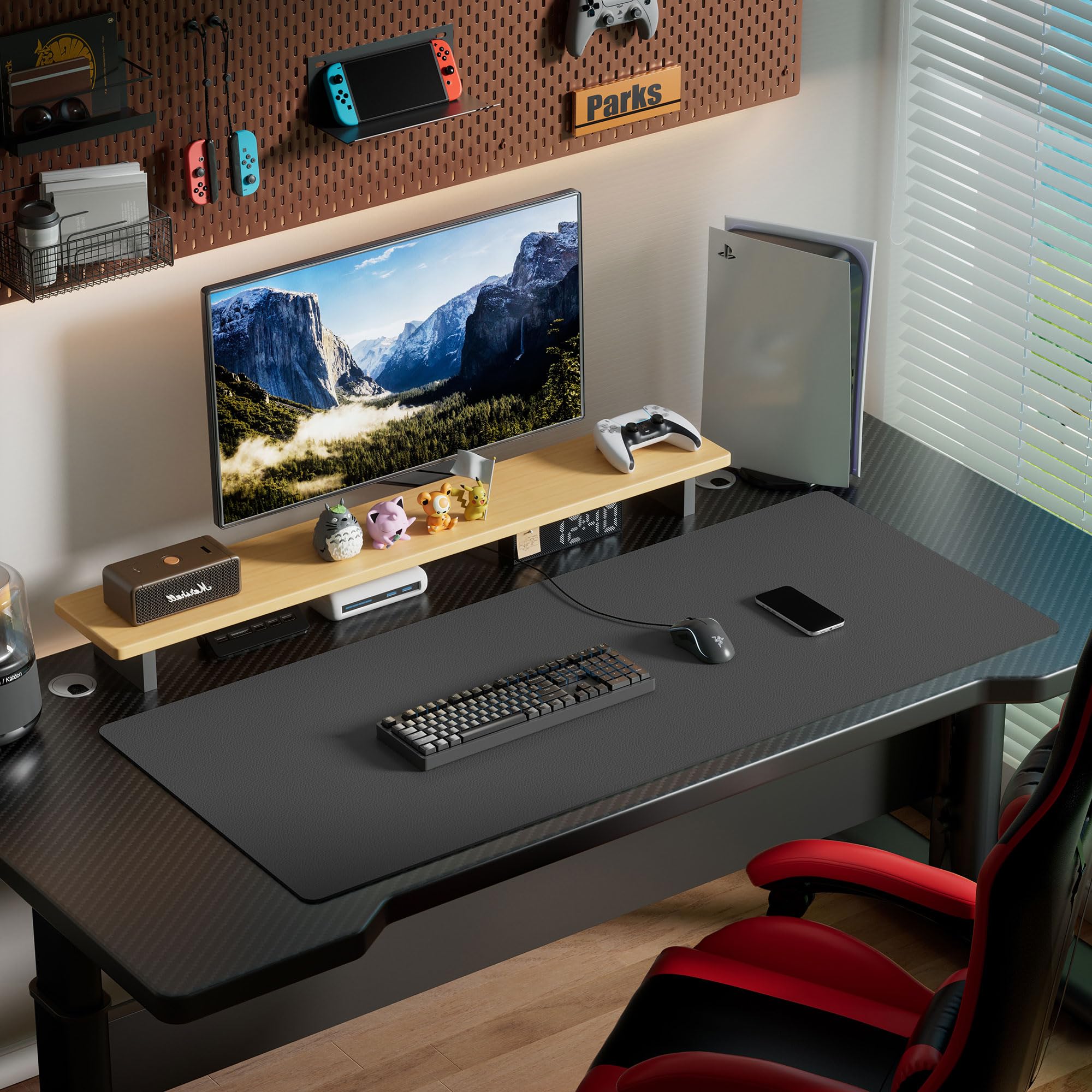 Aothia Leather Desk Pad Protector - Large Mouse Pad, Office Mat, Non-Slip PU Leather Blotter, Laptop Desk Pad, Waterproof Writing Pad for Office and Home (Beige, 38" x 13.7")