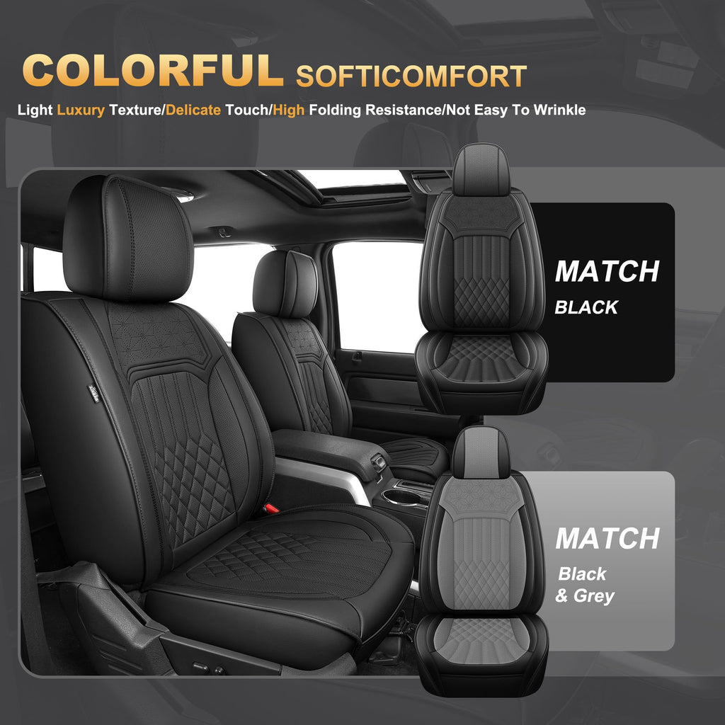 AOMSAZTO Seat Covers Fit for Ford F150 : 2009-2024 2025 2026 - F250/F350/F450 2017-2024 2025 2026 Truck Pick-up Front Car Seat Covers Faux Leather(Blackline, 2PCS Front)