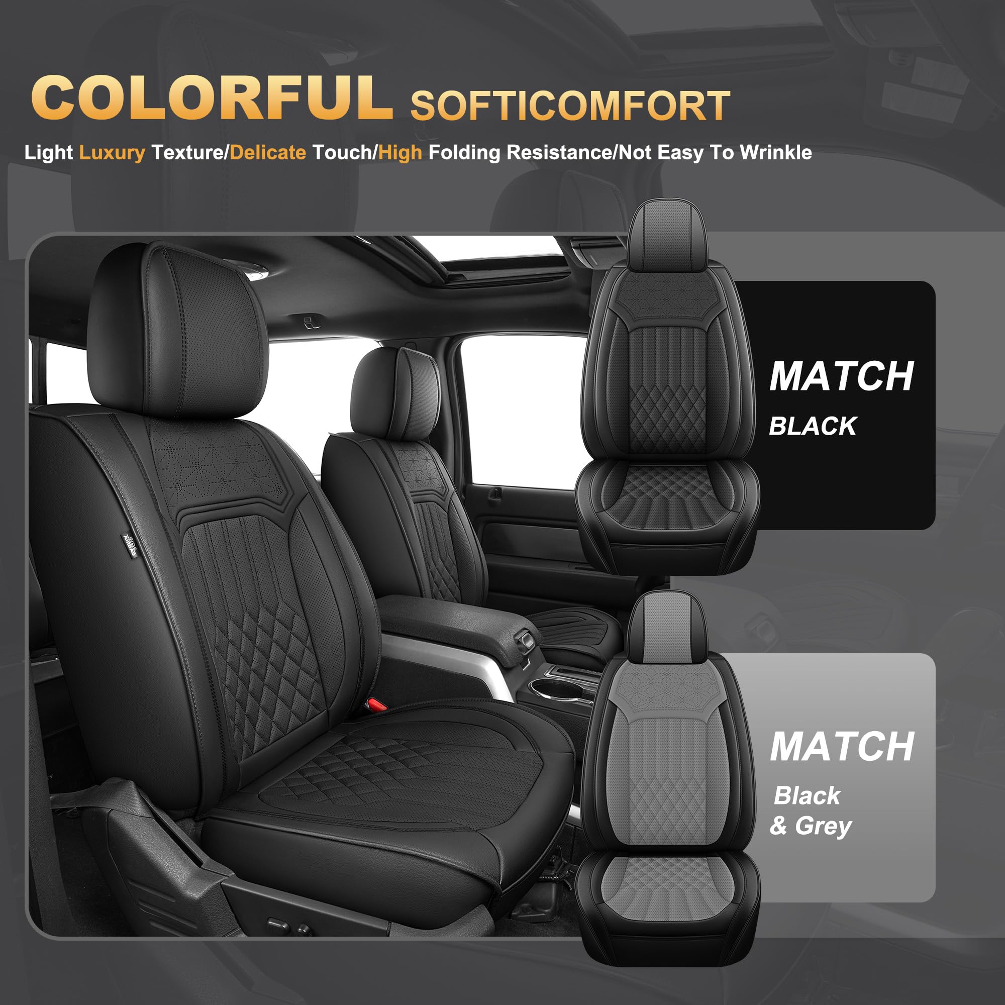 AOMSAZTO Seat Covers Fit for Ford F150 : 2009-2024 2025 2026 - F250/F350/F450 2017-2024 2025 2026 Truck Pick-up Front Car Seat Covers Faux Leather(Blackline, 2PCS Front)