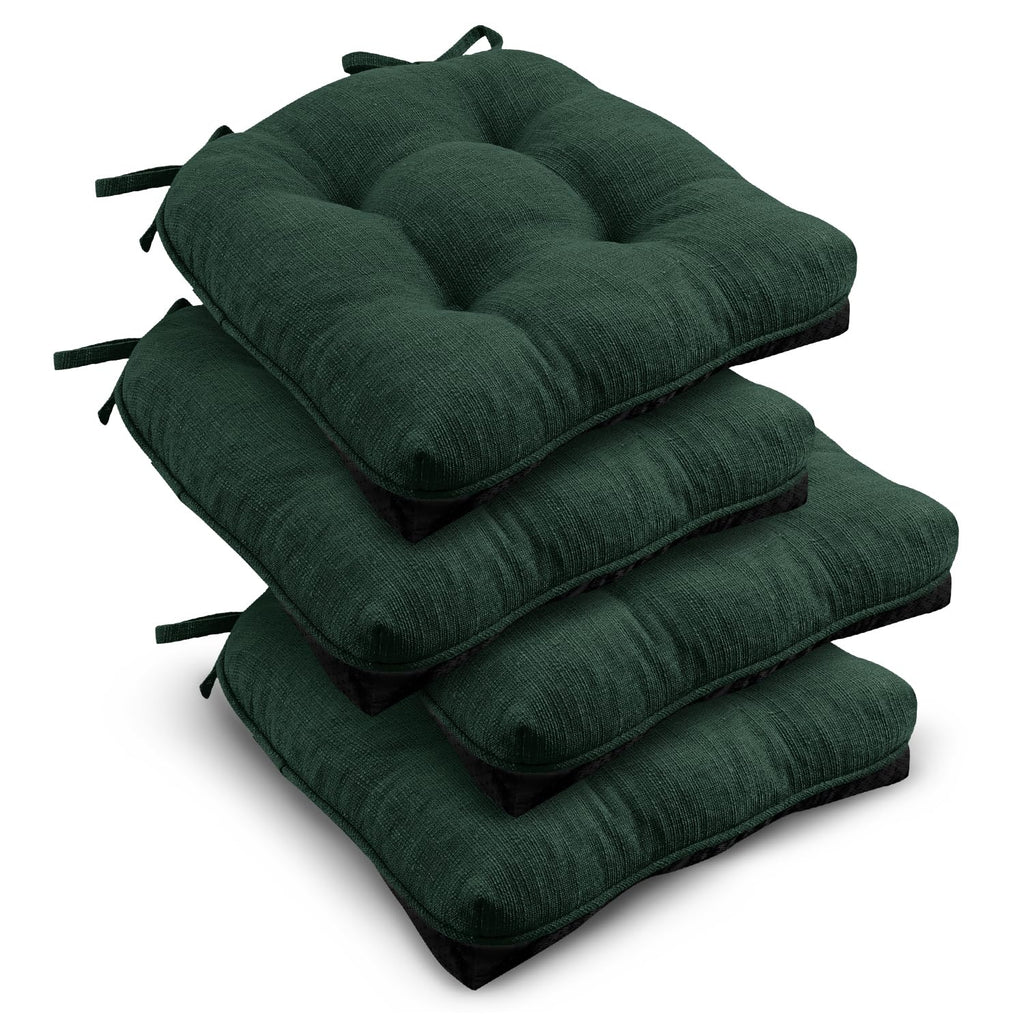 downluxe Indoor Chair Cushions for Dining Chairs, Tufted Overstuffed Textured Kitchen Chair Pads with Ties and Non-Slip Backing, 15.5" x 15.5" x 4", Aqua Blue, 4 Pack