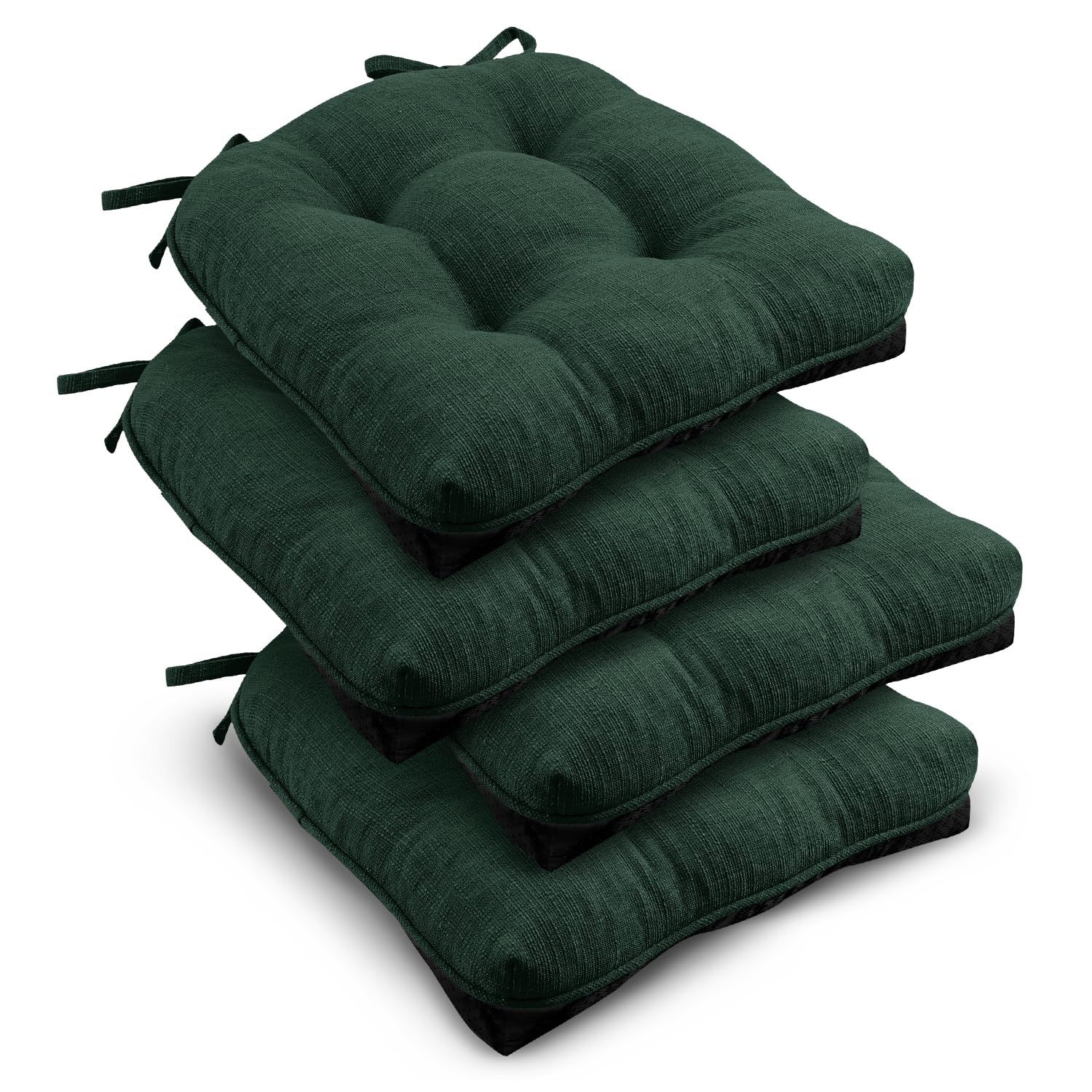 downluxe Indoor Chair Cushions for Dining Chairs, Tufted Overstuffed Textured Kitchen Chair Pads with Ties and Non-Slip Backing, 15.5" x 15.5" x 4", Aqua Blue, 4 Pack