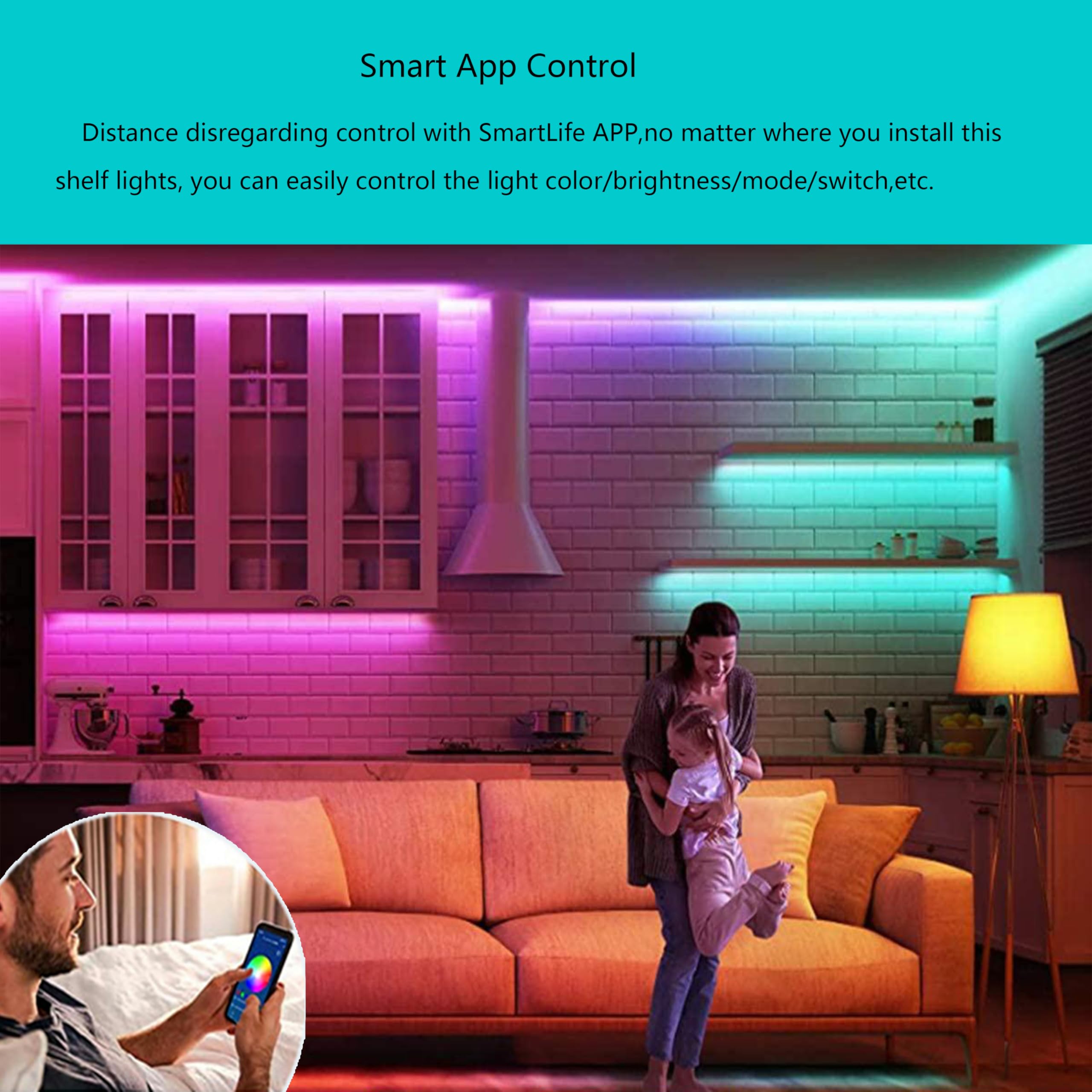 LED Light Bar,Plug-in, Dimmable, Adjustable White & RGB Color Changing, Alexa, Google Home Enabled Remote Counter Lights for Kitchen, Shelf, Cupboard, Desk, Monitor (1-Bar 12 Inch Kit)