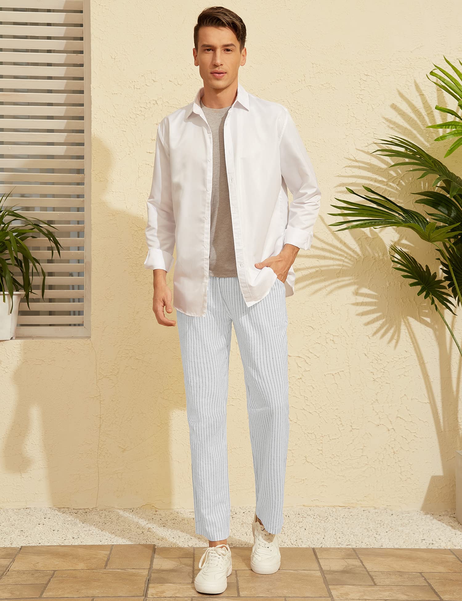 iWoo Linen Pants Men Casual 2025 Summer Beach Elastic Drawstring Waist Yoga Pants Travel Baggy Work Pant Pajama