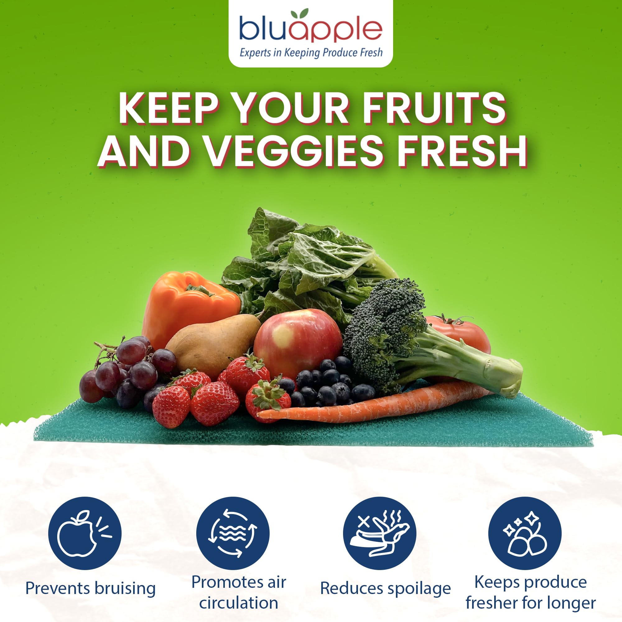 Bluapple FreshMats, Refrigerator Bin Liner, Fridge Drawer Mats, Crisper Life Extender Liner Keeps Produce Fresh Longer, Anti-Bruising, for Air Circulation, Washable & Reusable (4-Mats, 12x15, Black)