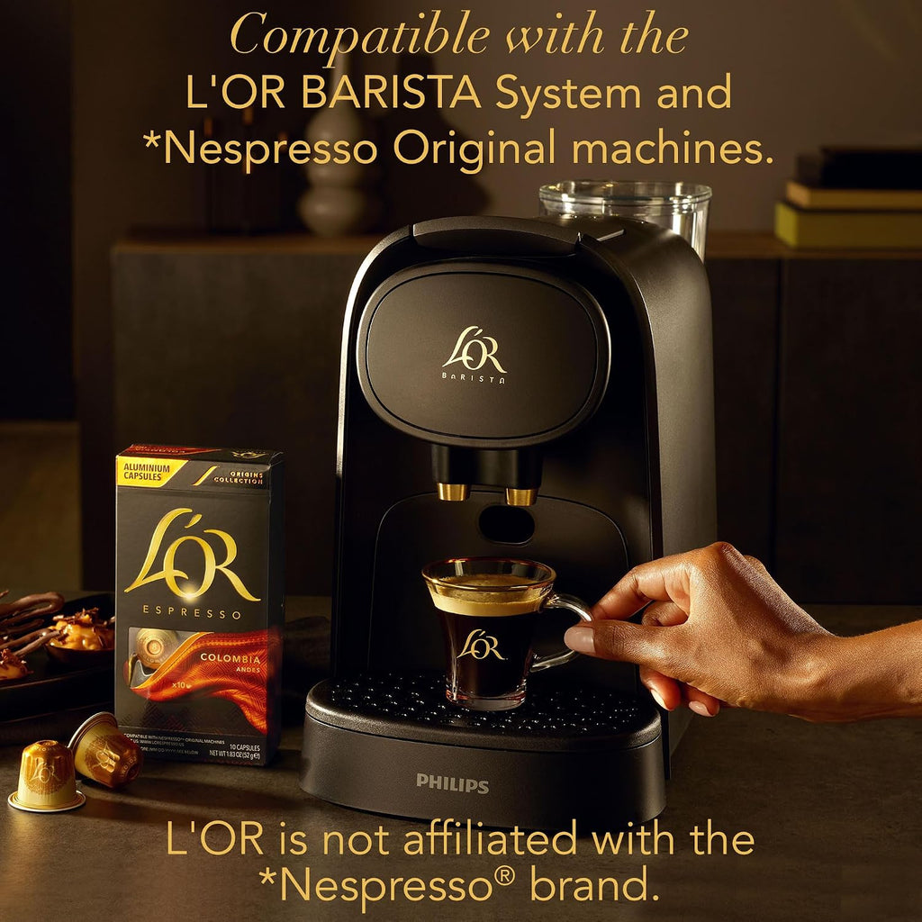 L'OR Espresso Capsules, 100 Count Colombia, Single-Serve Aluminum Coffee Capsules Compatible with the L'OR BARISTA System & *Nespresso Original Machines