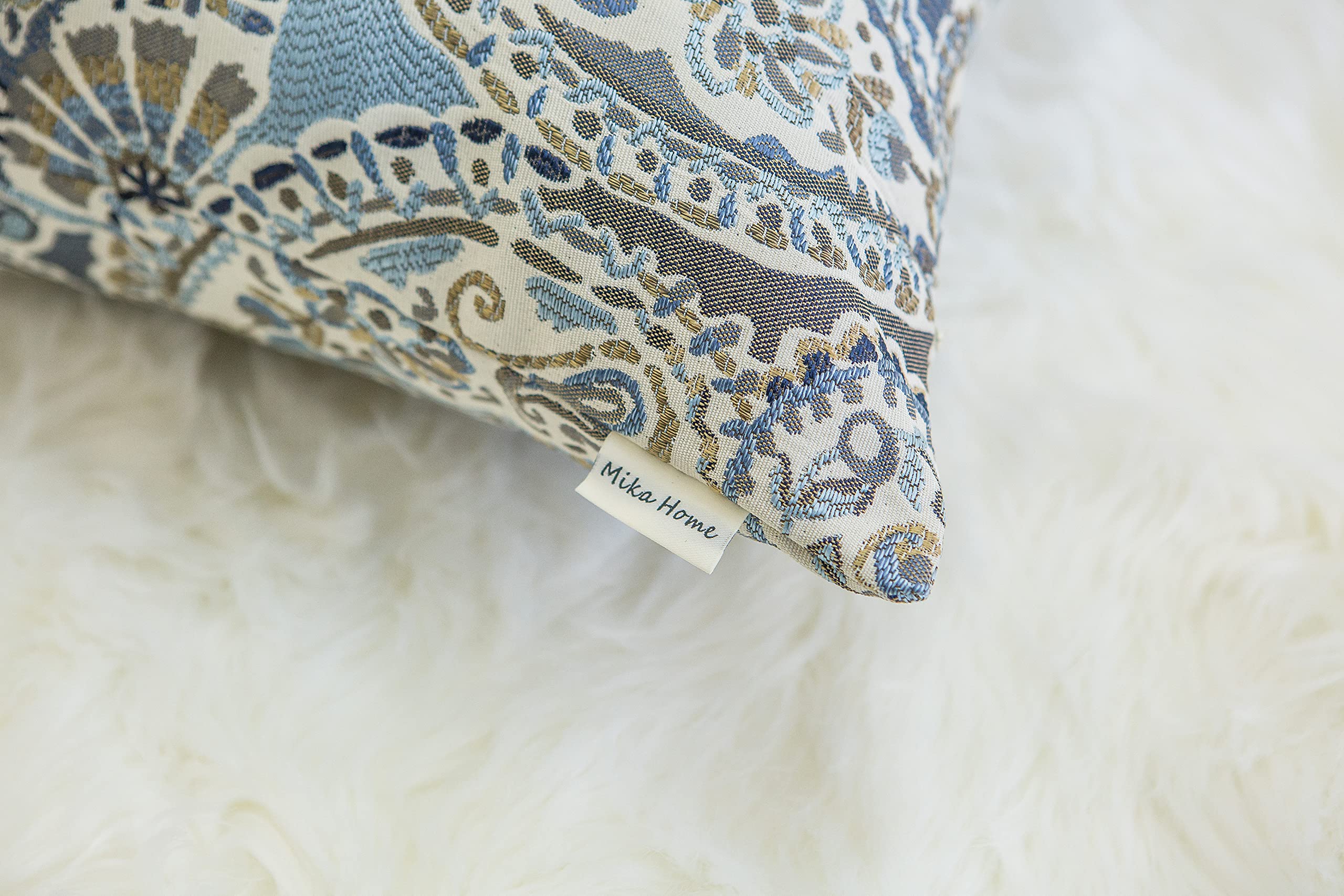Mika Home Pack of 2 Decorative Pillow Covers Throw Pillow Cases,Paisley Pattern,18X18 Inches,Blue Brown Cream Multicolor