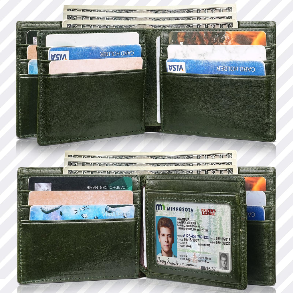 Artpaxy Mens Wallet Genuine Leather Bifold RFID Blocking Wallet for Men with 1 ID Window 13 Card Holders 2 cash pockets 1 Gift Box