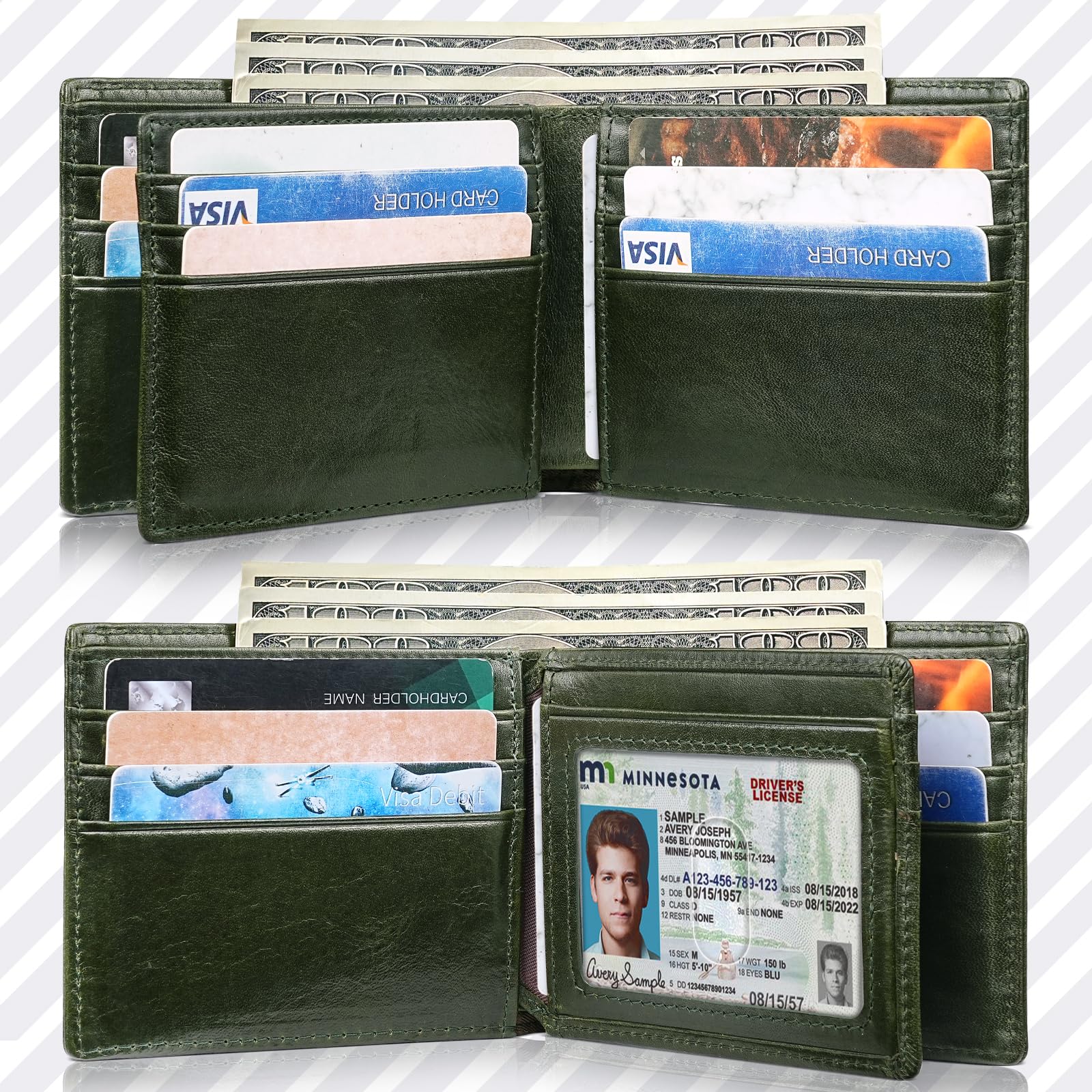 Artpaxy Mens Wallet Genuine Leather Bifold RFID Blocking Wallet for Men with 1 ID Window 13 Card Holders 2 cash pockets 1 Gift Box