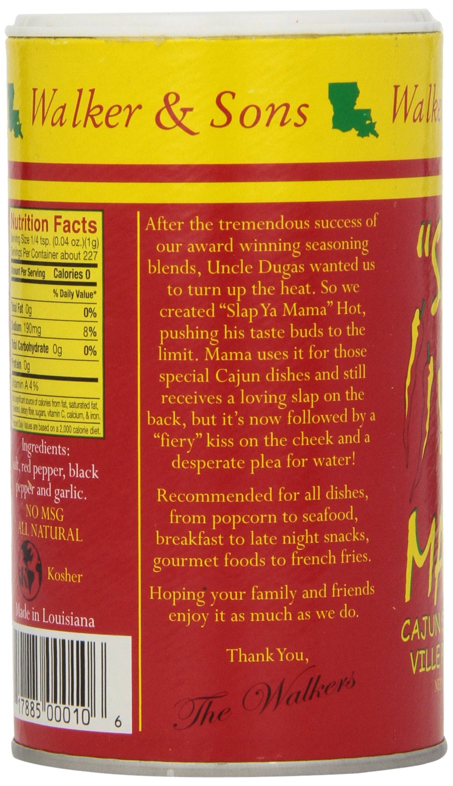 Slap Ya Mama Cajun Seasoning from Louisiana, Hot Blend, No MSG and Kosher, 8 Ounce Can