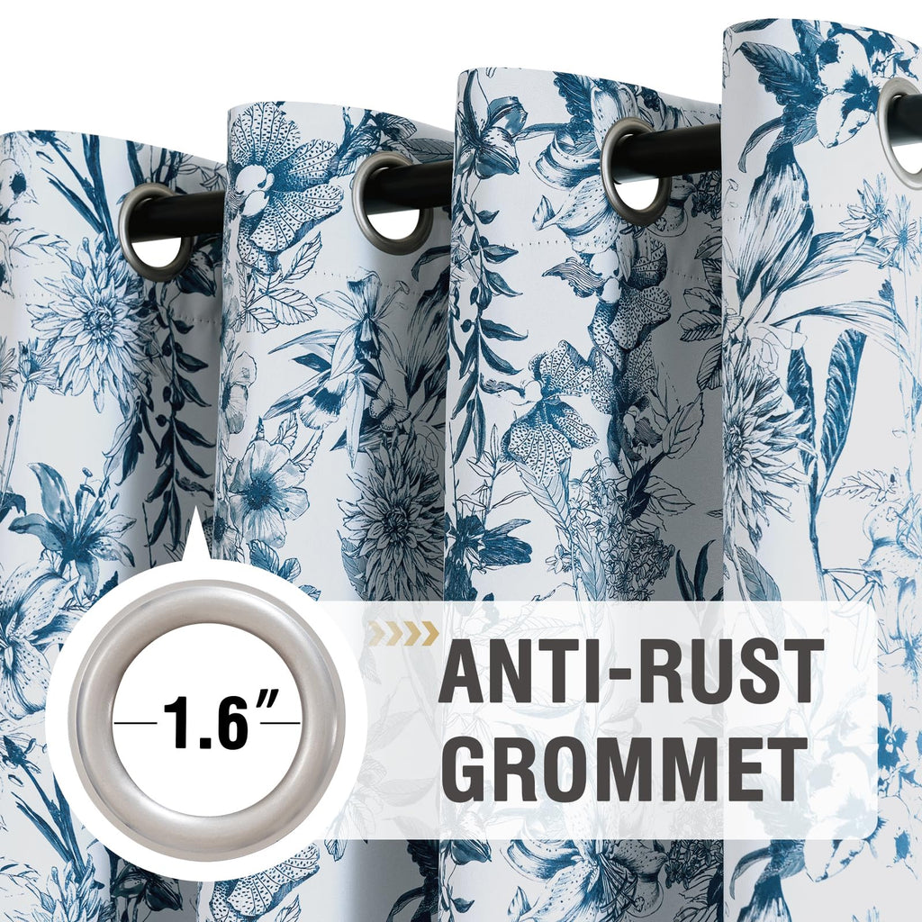 H.VERSAILTEX Blackout Curtains 63 Inch Length 2 Panels Set Floral Print Curtain Drapes for Living Room Thermal Insulated Grommet Window Curtains for Bedroom - Traditional Floral in Antique Green