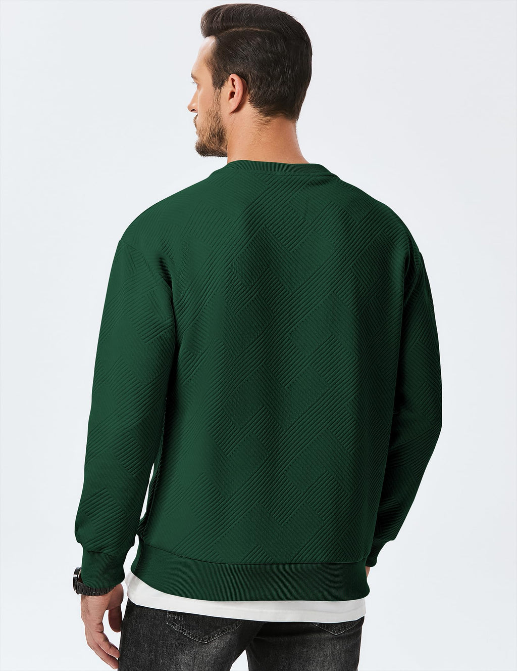 Dokotoo Men Men's Crewneck Sweatshirts Soild Color Geometric Texture Long Sleeve Casual Pullover Shirt