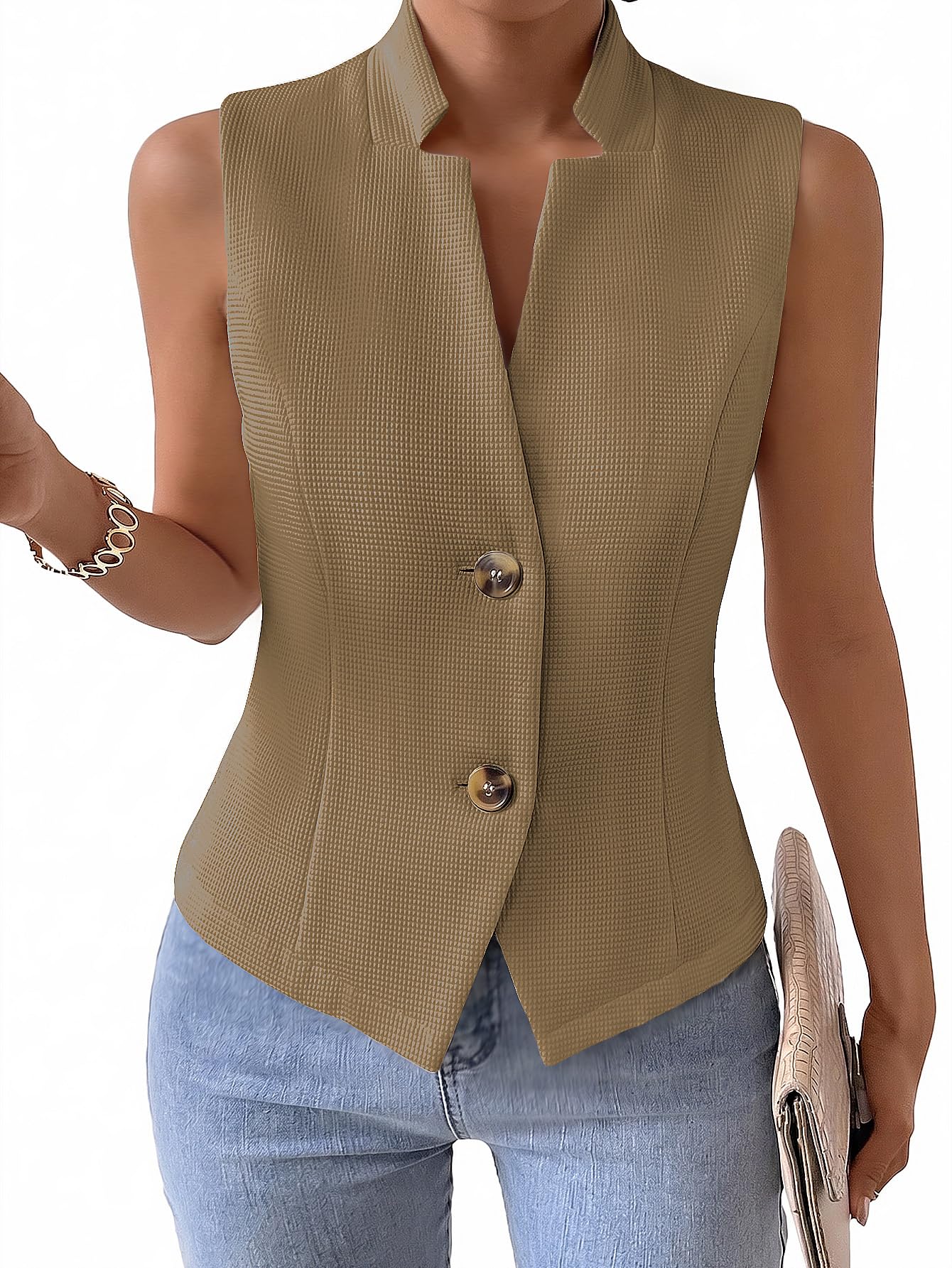 Mina Self Women's 2026 Summer Lightweight Knit Vest Top - Breathable Stretchy Floral Trendy Casual Work Office Slim Waistcoat
