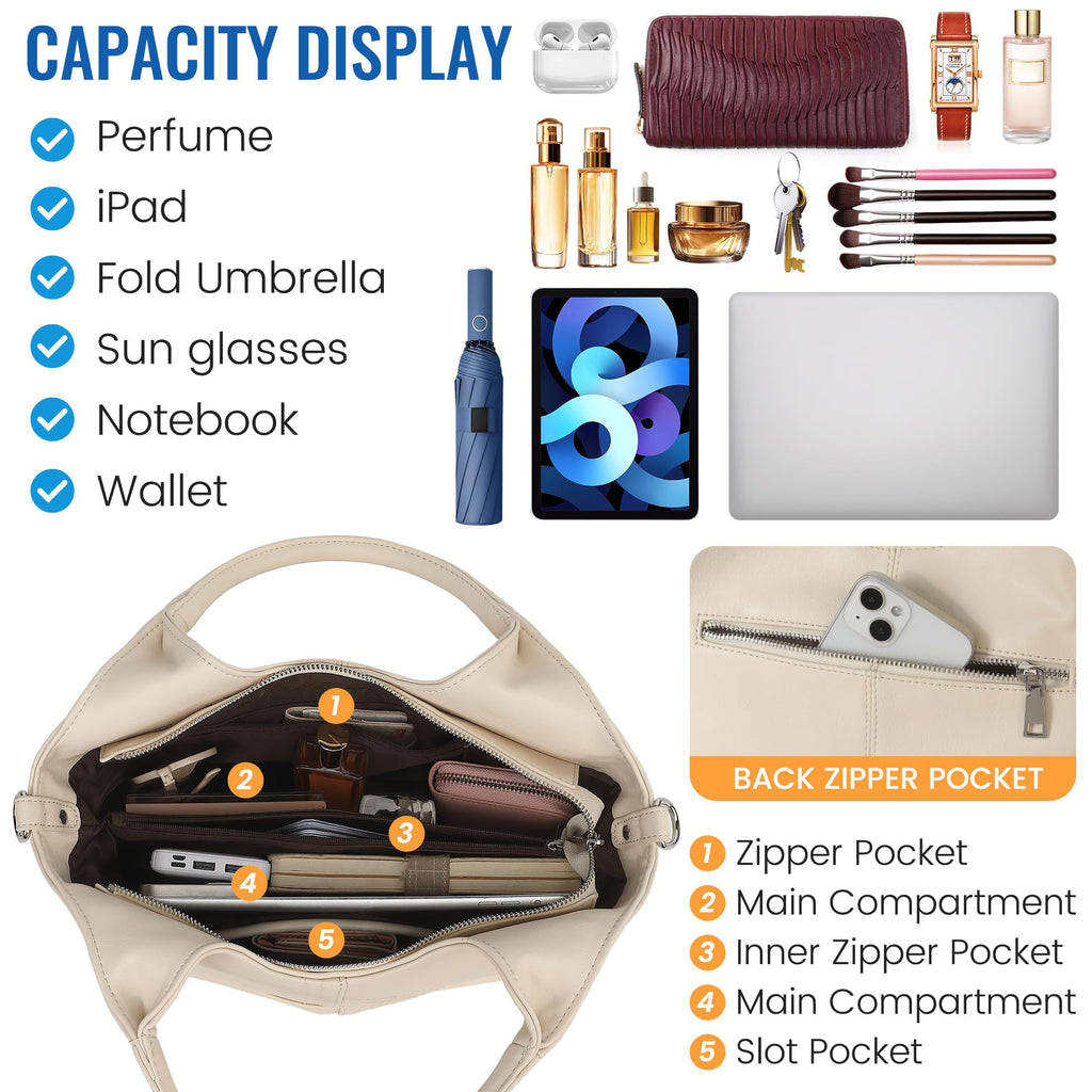 KOGTLA Medium Vegan Leather Purses for Women with Detachable Satchel Strap, Ladies Handbags, Tote Hobo Bags with Two-Handle