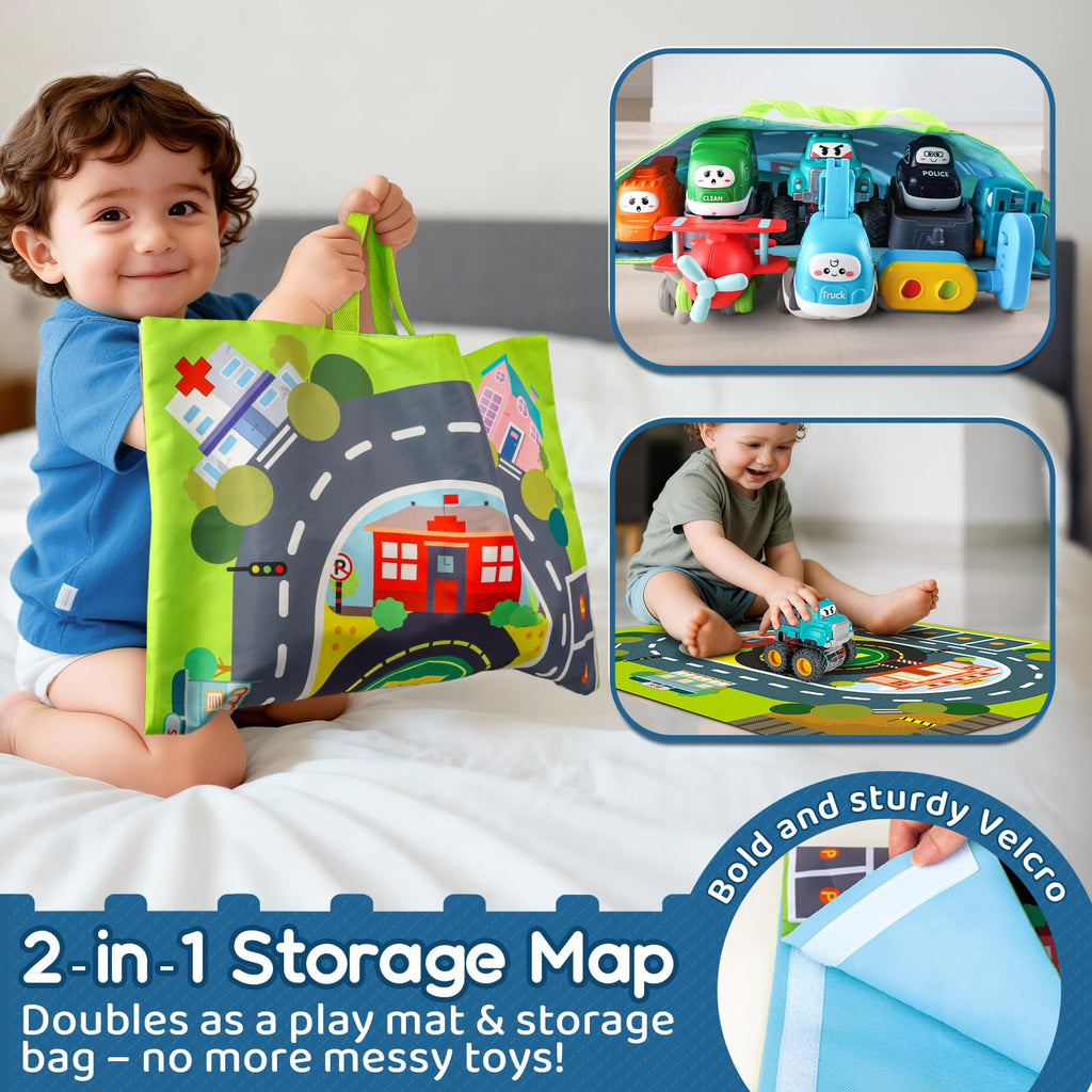 Big Cartoon Truck Car Toys for 1 Year Old Boy with Playmat/Storage Bag|Baby and Toddler Toys 12-18 Months & Age 1-2|1st Birthday Gift for Baby Toys 1 Year Old