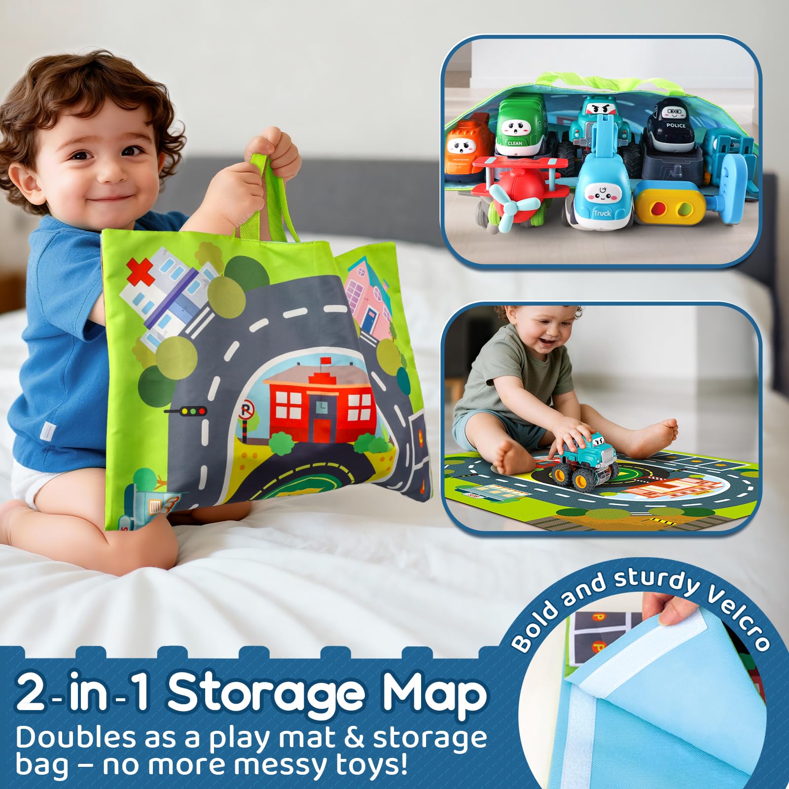 Big Cartoon Truck Car Toys for 1 Year Old Boy with Playmat/Storage Bag|Baby and Toddler Toys 12-18 Months & Age 1-2|1st Birthday Gift for Baby Toys 1 Year Old