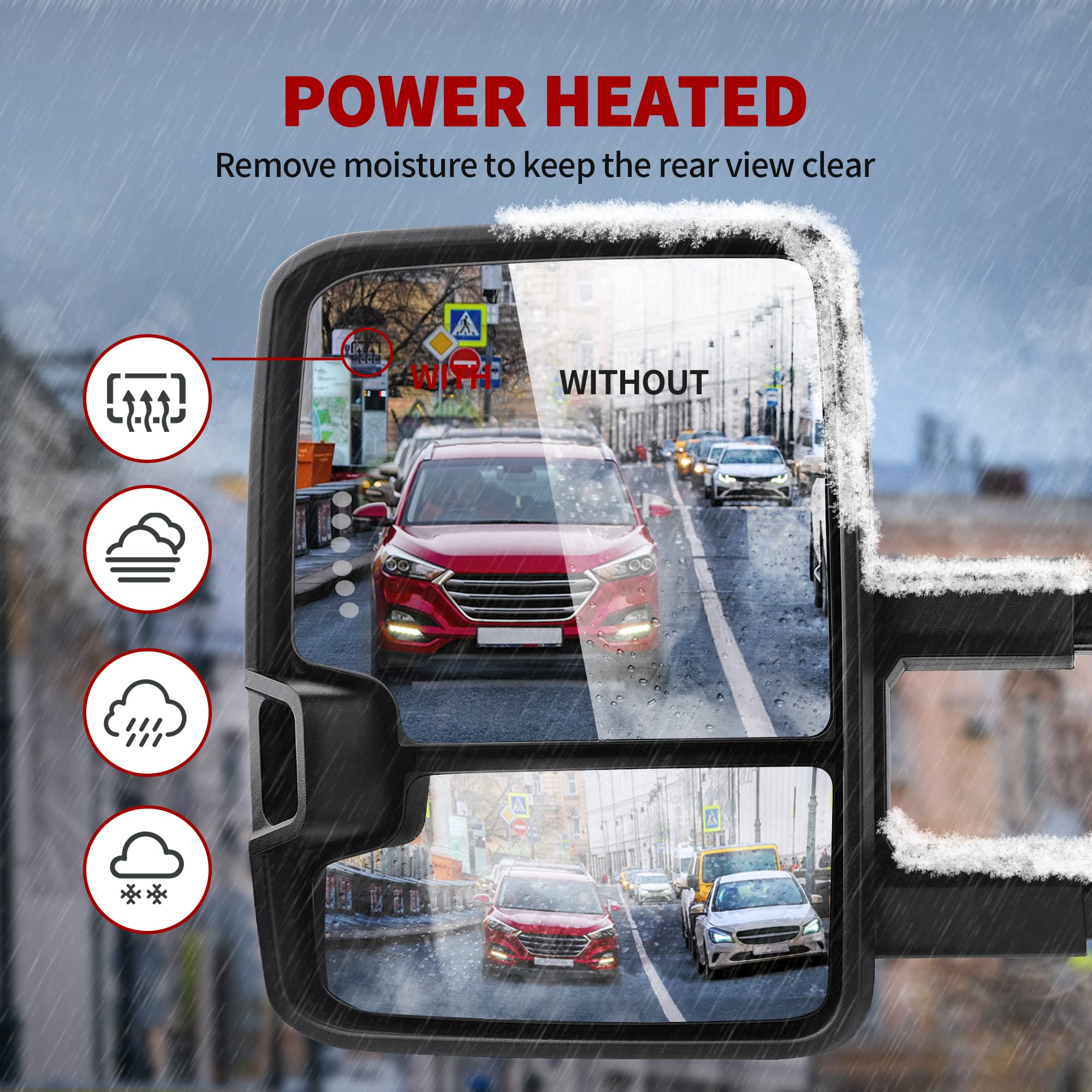 YITAMOTOR Towing Mirrors Compatible with 07-13 Silverado 1500 2500 3500 Tahoe Suburban Avalanche GMC Sierra Yukon Cadillac LED Turn Signal Light Power Heated Manual Telescoping Folding